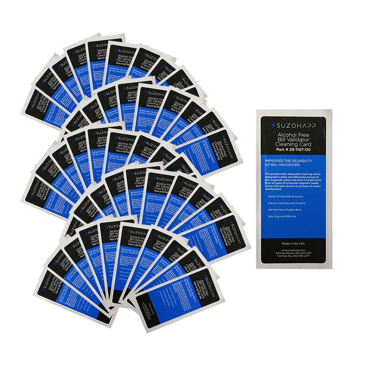 Alcohol Free Dollar Bill Validator / Acceptor Pre-saturated Cleaning Card 50/pk