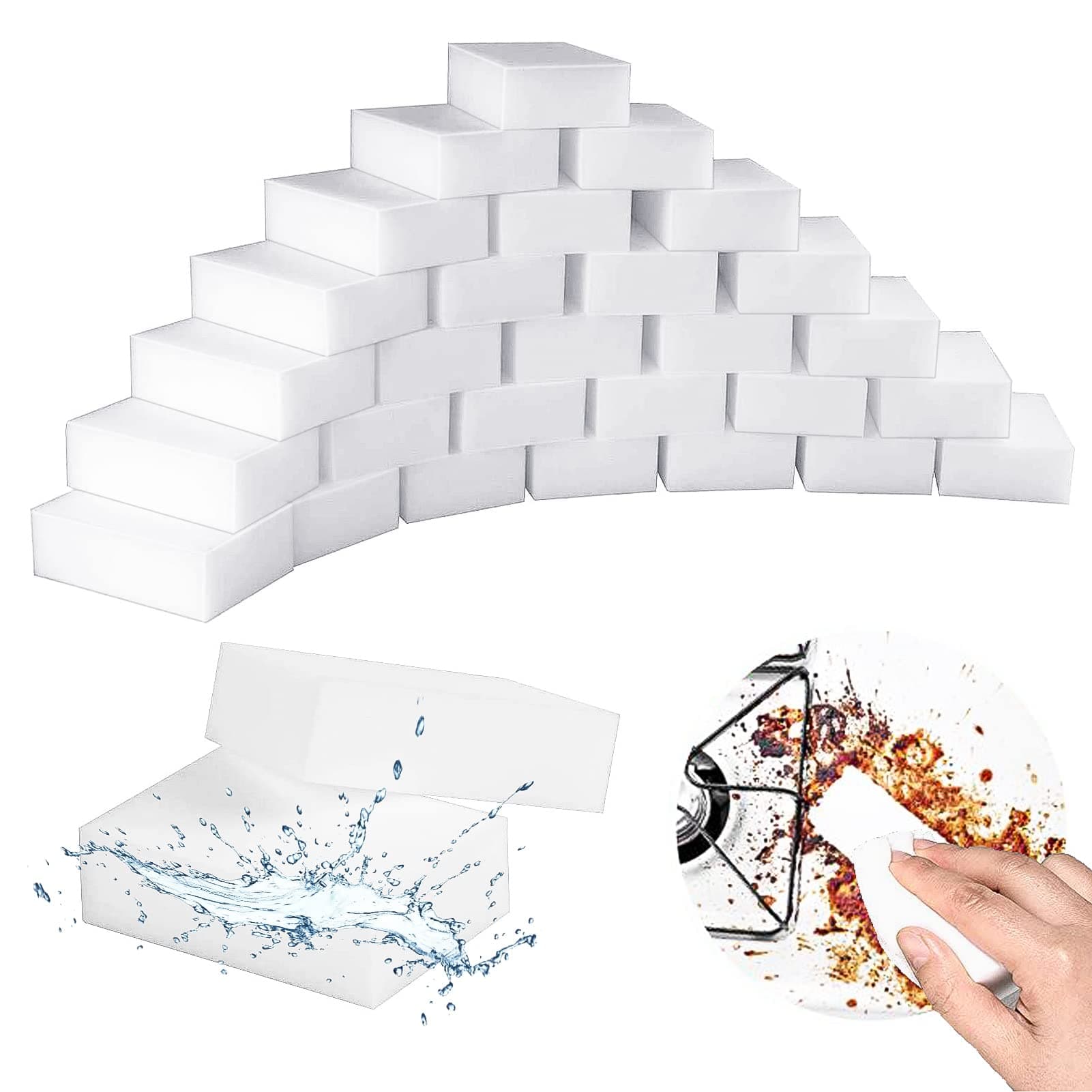 YeahWhee Magic Cleaning Sponges Eraser, 100 Pack Premium Melamine Sponge Foam Cleaning Pads, Dish Sponges, White Household Cleaning Scrub Sponge for Kitchen, Bathroom, Furniture, Floor Wall Cleaner
