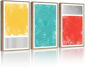 PHOPAGOMinimalist Abstract Framed Wall Art Modern Colorful Line Wall Decor Geometric Artwork 11x14in Natural Framed