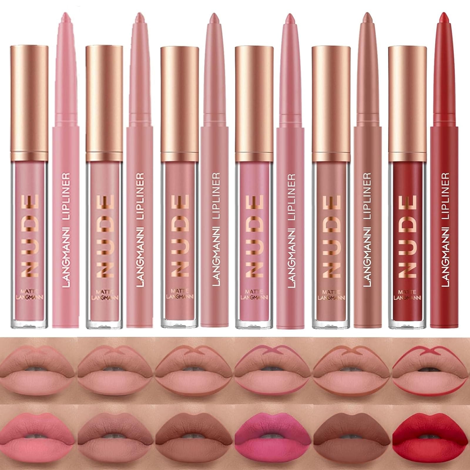 6 Matte Lipstick with 6 Lipliners Durable Makeup Set,Long-Lasting Non-Stick Cup Not Fade Waterproof Pigmented Velvet Lipgloss Kit Beauty Cosmetics Makeup Gift for Girls (#B)