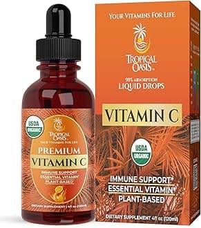 USDA Organic Liquid Vitamin C Drops for Adults & Kids | Supports Healthy Immune System | 98% Absorption Rate | Vegan | Non-GMO | Gluten Free | 60 Servings
