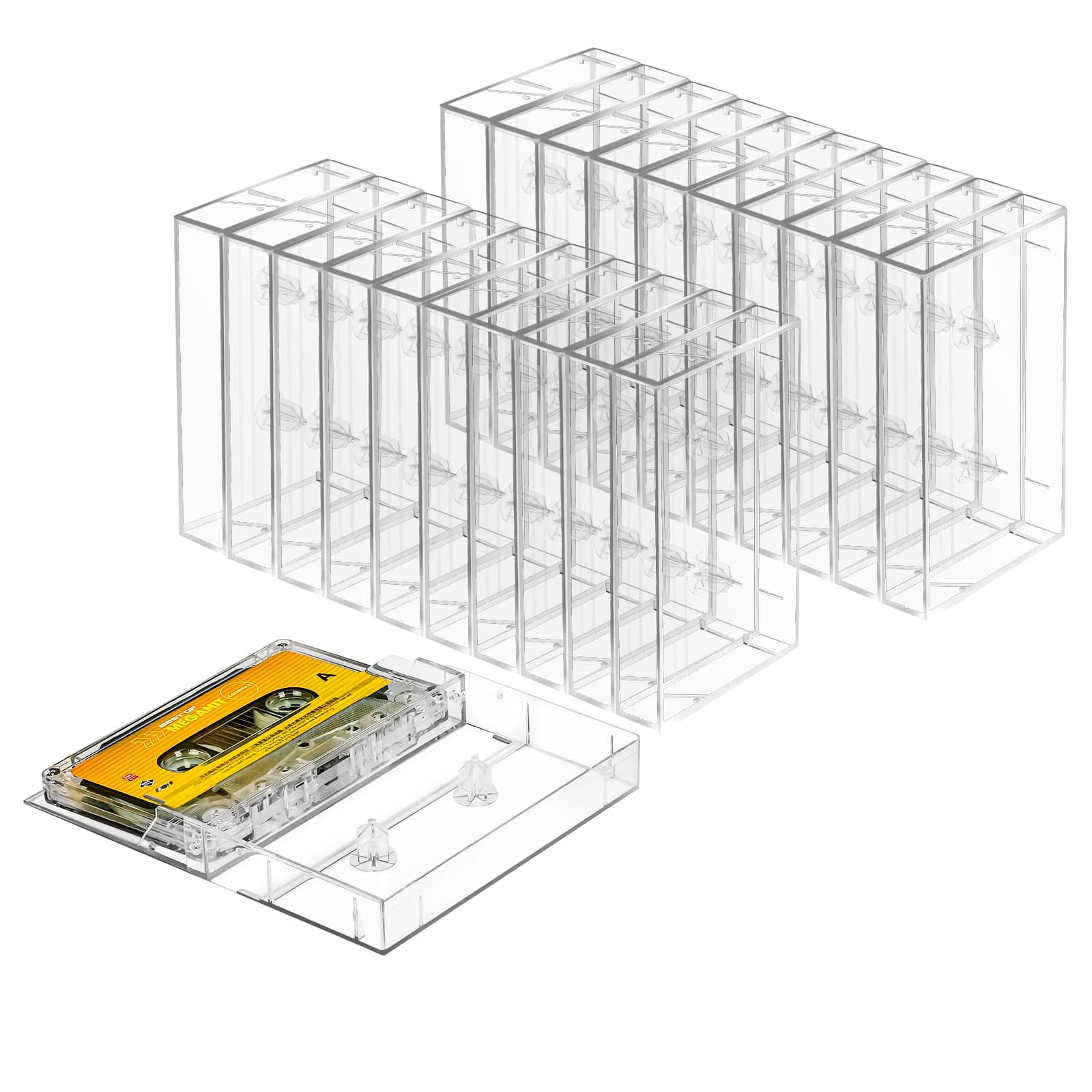 T WaveTree 25-Pack Audio Cassette Storage Cases - Clear Plastic Cassette Tape Cases - Storage Solution 4.28" L x 2.75" W x 0.6" H