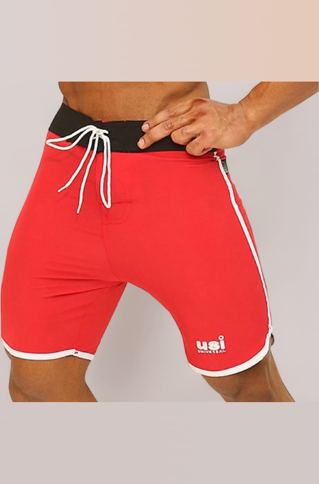 411PSR Men's Standard Physique Board Shorts Polyester Elastane Construction, Drawstring Closure, Sublimation Printed(Size: S, Color: Red)