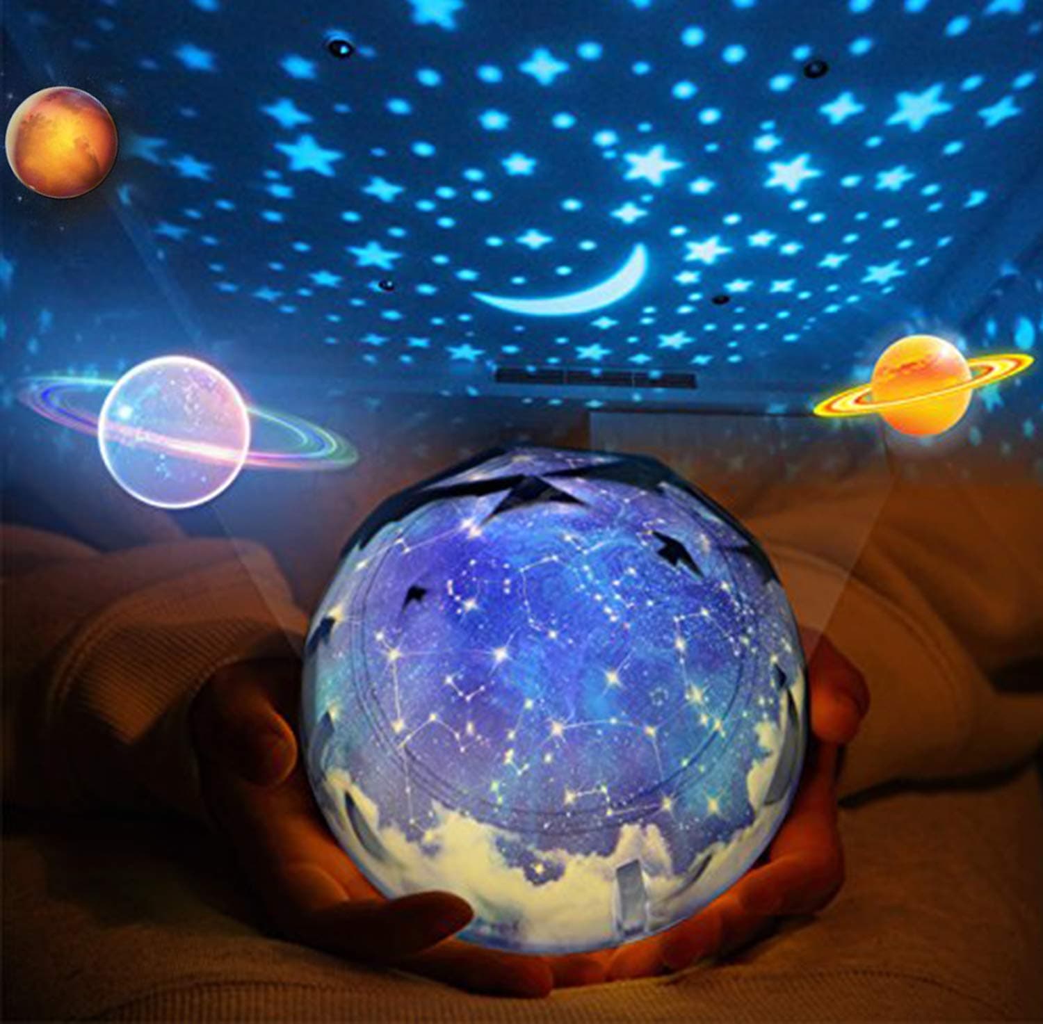 Rotating Star Light Projector, Baby Night Light Lamp, 5 Changeable Style, Decorative Mood Light for Men Women Kids Child Bedroom, Living Room Party (USB Powered/Batteries Operated)