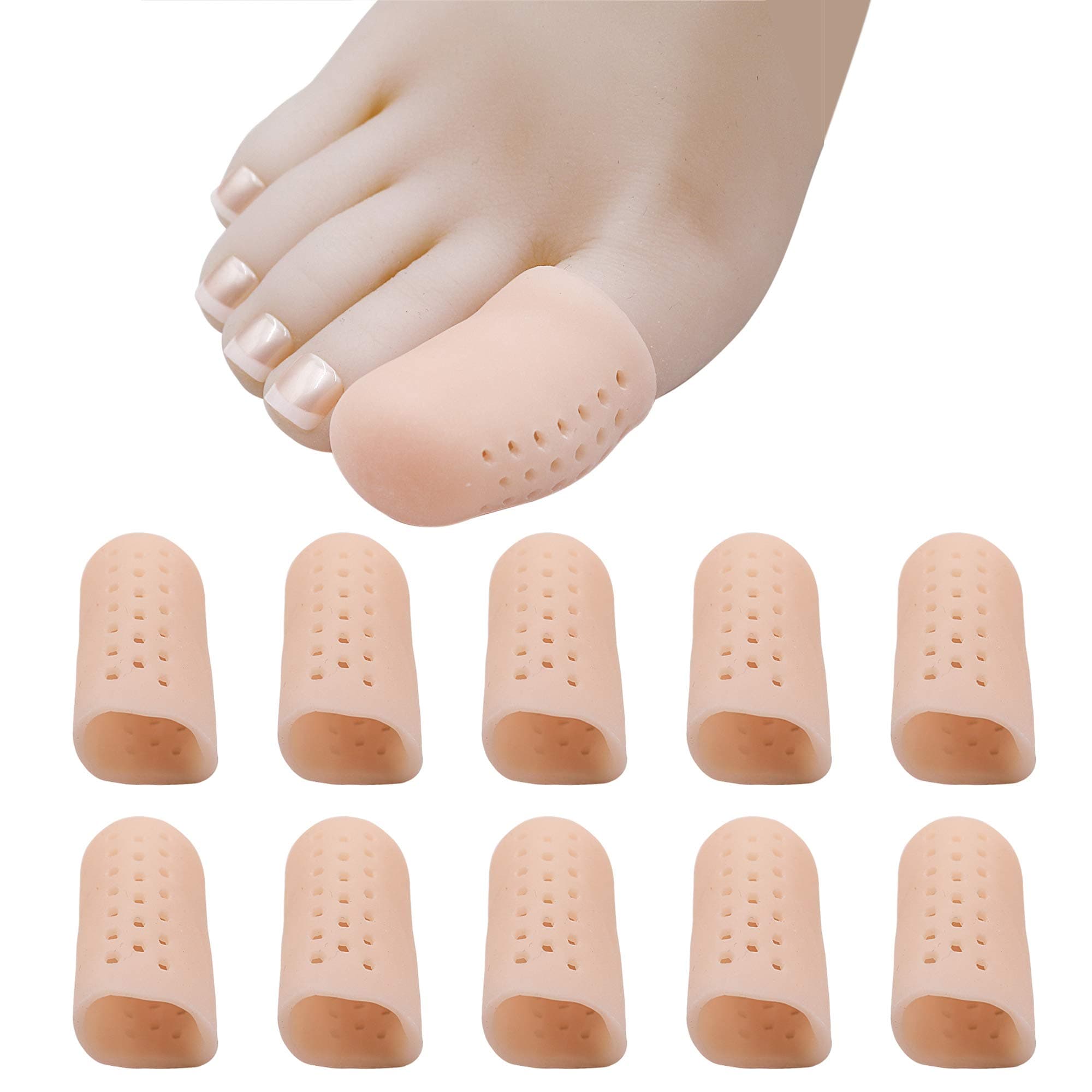 Gel Toe Cap and Protector- 10 PCS Breathable Big Toe Guards for Protection of Ingrown Toenails, Corns, Calluses, Blisters [Beige]