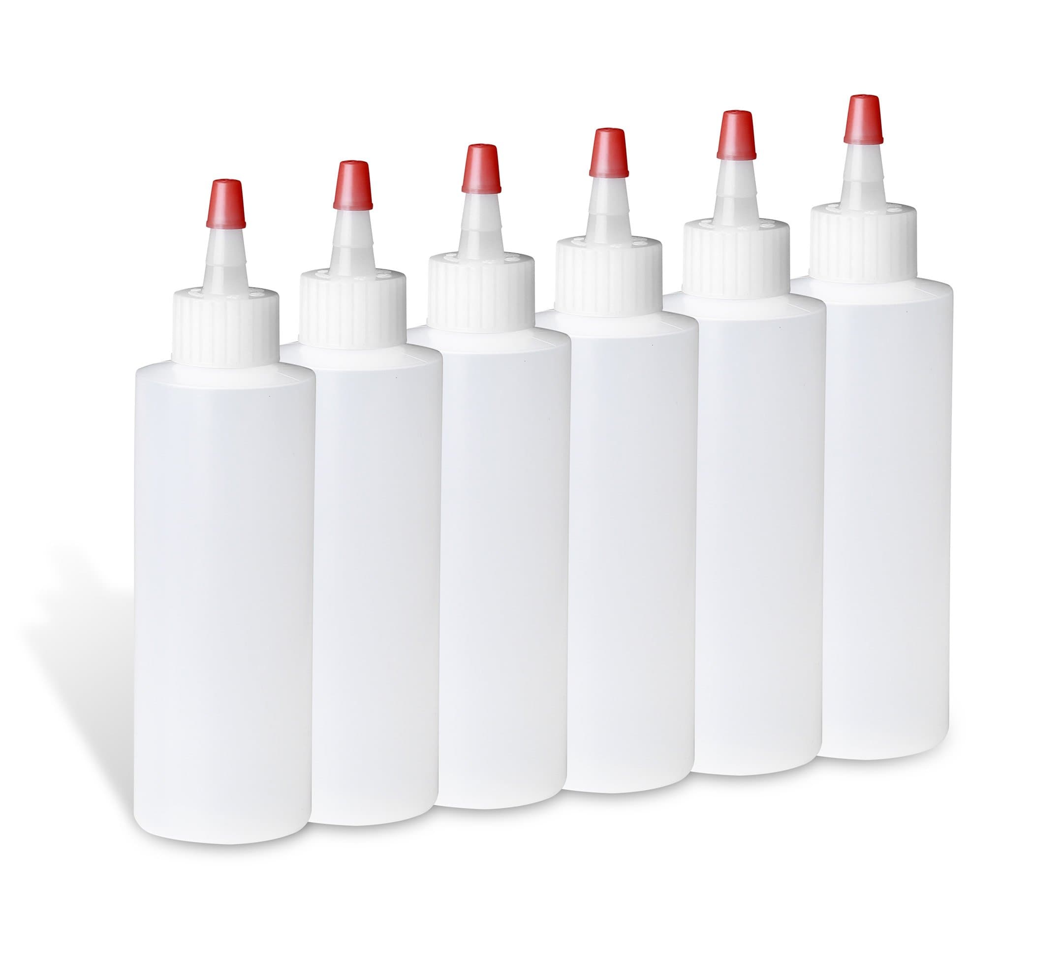 CHEFERY 4 Oz Plastic Squeeze Condiment Dispensing Bottles with Red Tip Caps Set of 6 Empty