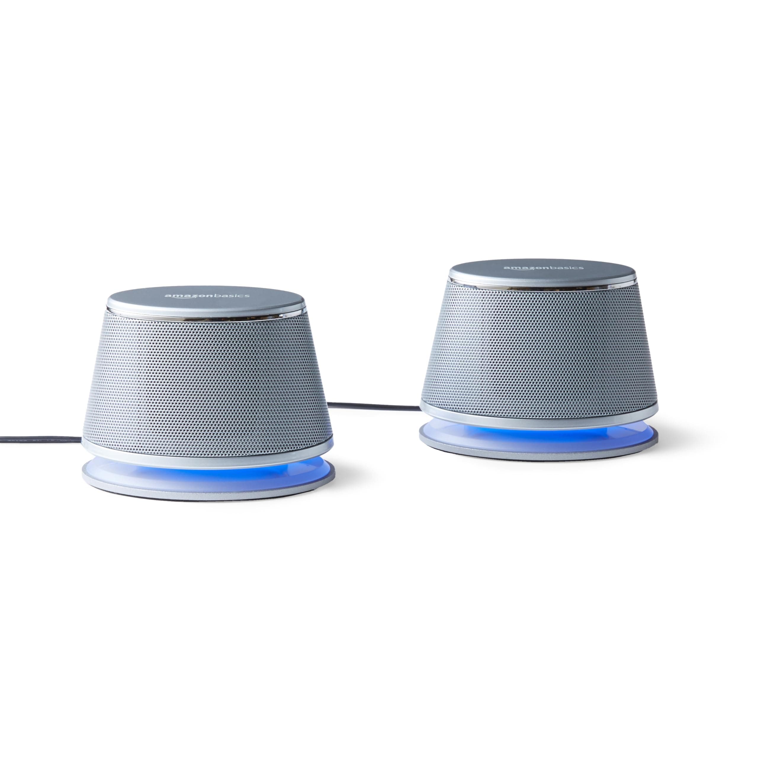 Amazon Basics Stereo 2.0 Speakers for PC or Laptop with Volume Control, 3.5mm Aux input, USB-Powered, 1 Pair, Silver