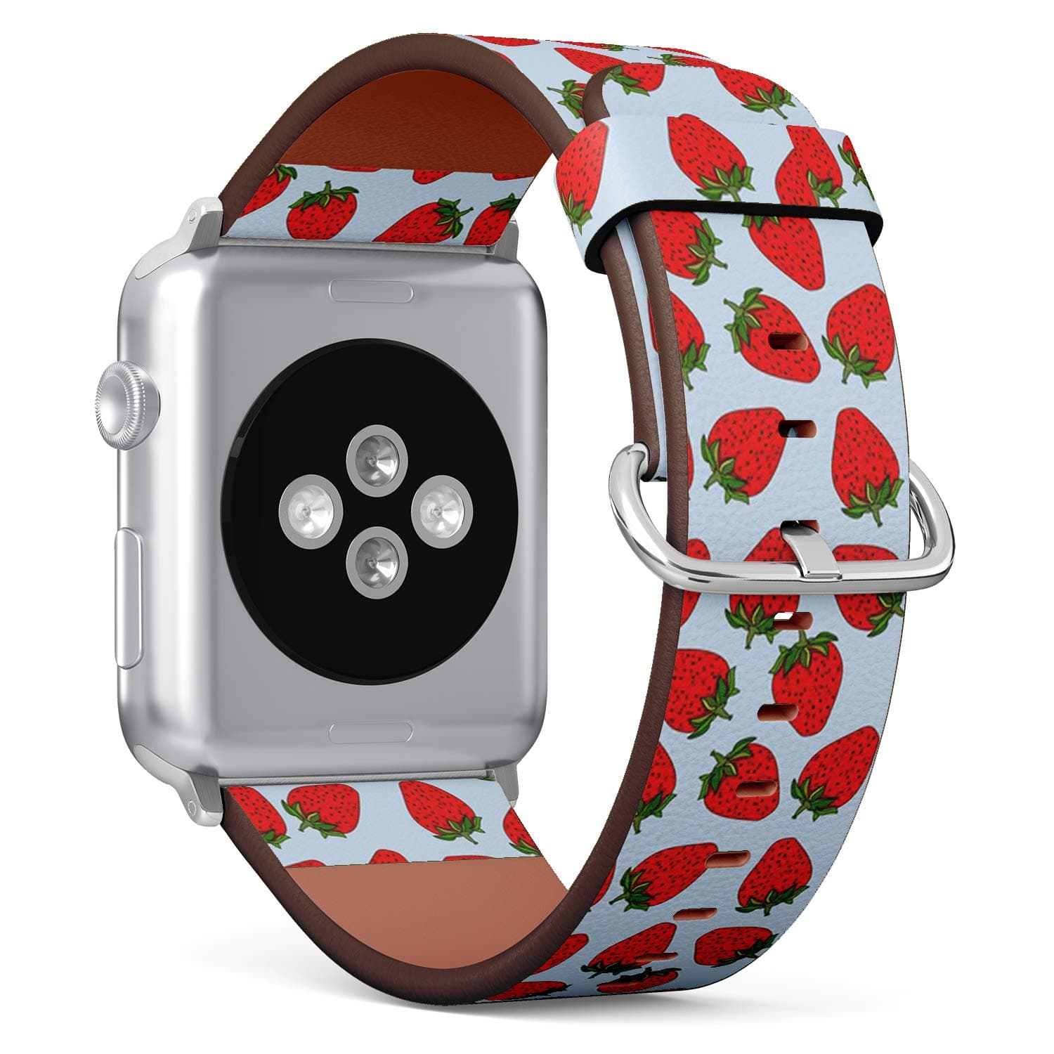 Compatible with Apple Watch Series 7/6/5/4/3/2/1 (Big Version 42/44/45 mm) Leather Wristband Bracelet Replacement Accessory Band + Adapters - Strawberry Organic Food