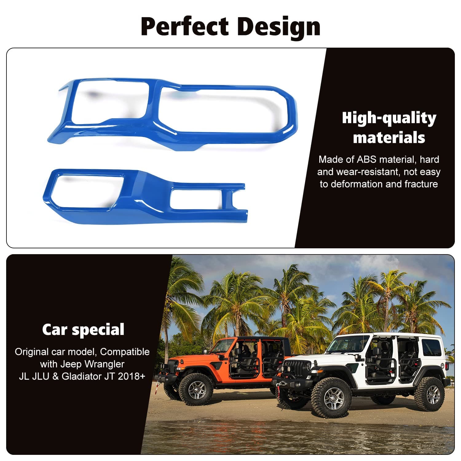 RT-TCZ Center Console Gear Shift Panel Trim Cover 4WD Four Wheel Drive Cup Holder Panel Trim Cover Decoration Interior Accessories for Jeep Wrangler JL JLU & Gladiator JT 2018-2024,Blue