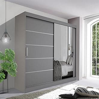 Spacious Bedroom Sliding Wardrobe - Sleek and Functional Design comes in White/Grey/Black/Oak and Width 120cm/150cm/180cm/203cm/250cm (Grey, 120cm)