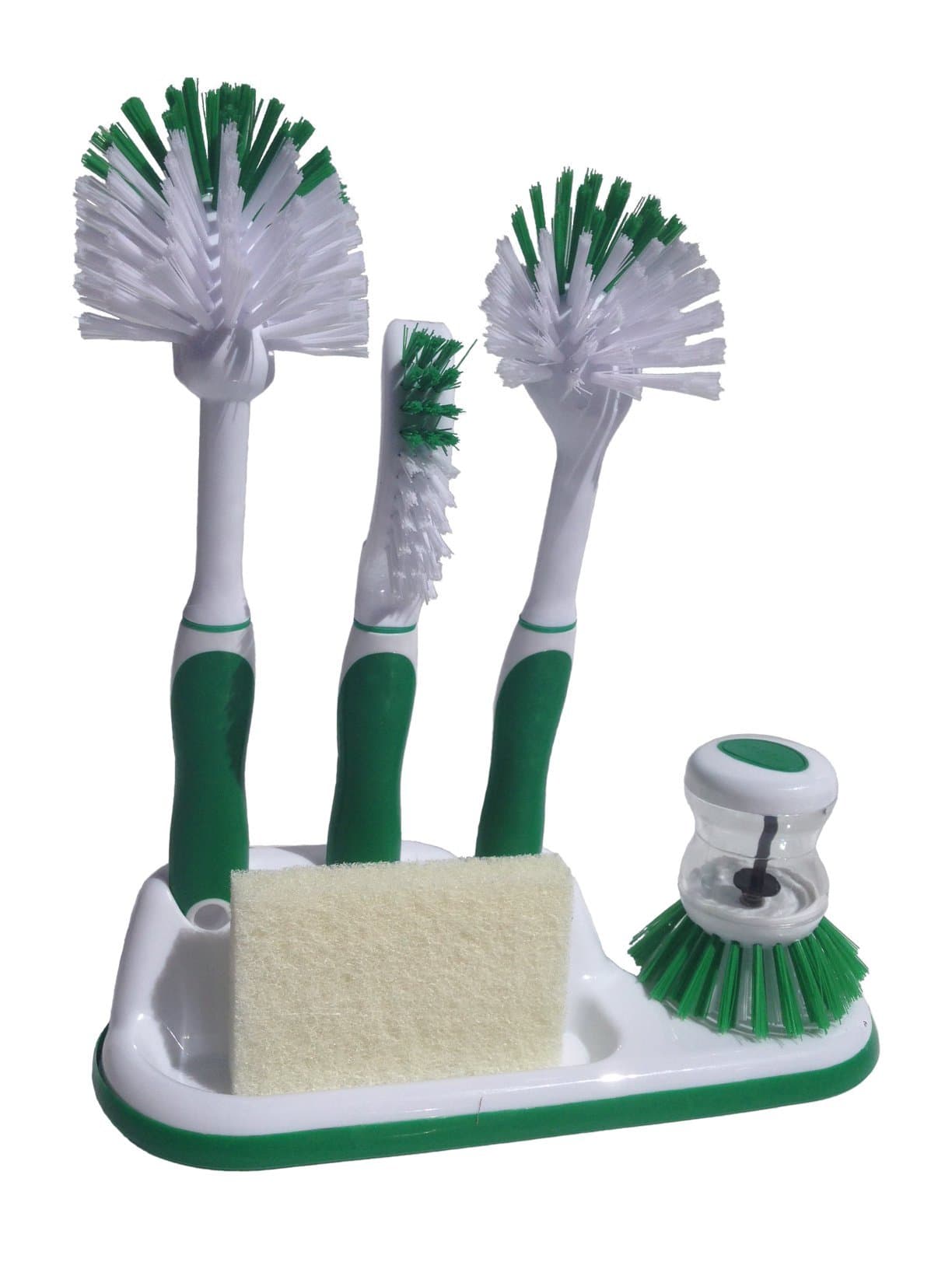 Powerstone Kitchen Cleaning 6 Piece Set, Including Sponge and Caddy Scrubber for Dishes, Bottles, Utensils, Sinks, Grout, Peeling and Cleaning Vegetables (Green)
