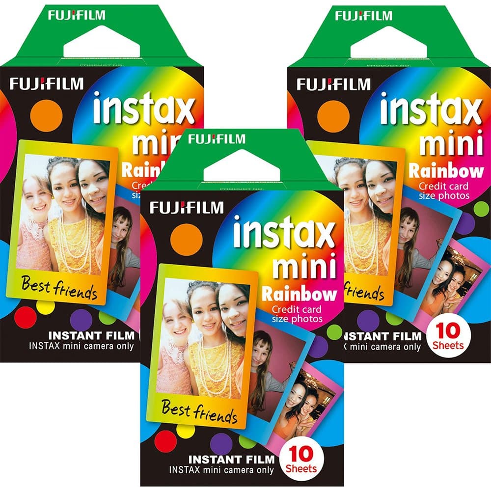 Fujifilm Instax Mini Instant Multi Colored Film, 10 Sheets, (3 and 5 Pack Value Set)... (Rainbow)