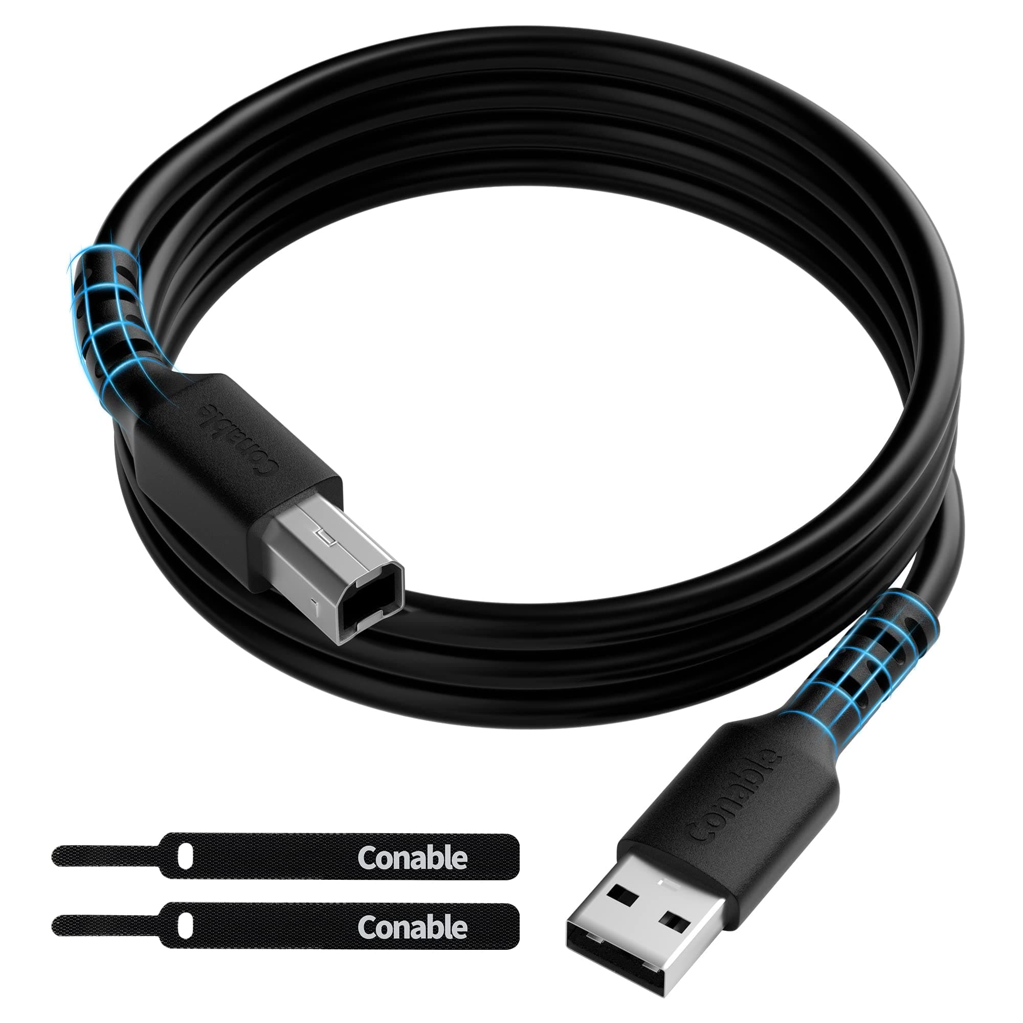 Printer Cable 25 FT, USB 2.0 USB-A to USB-B Cord, Compatible with HP, Canon, Epson, DAC, Dell, Brother, Brother, Lexmark, Xerox, Samsung, Piano, MIDI, External Hard Drive, Camera, with 2 Ties