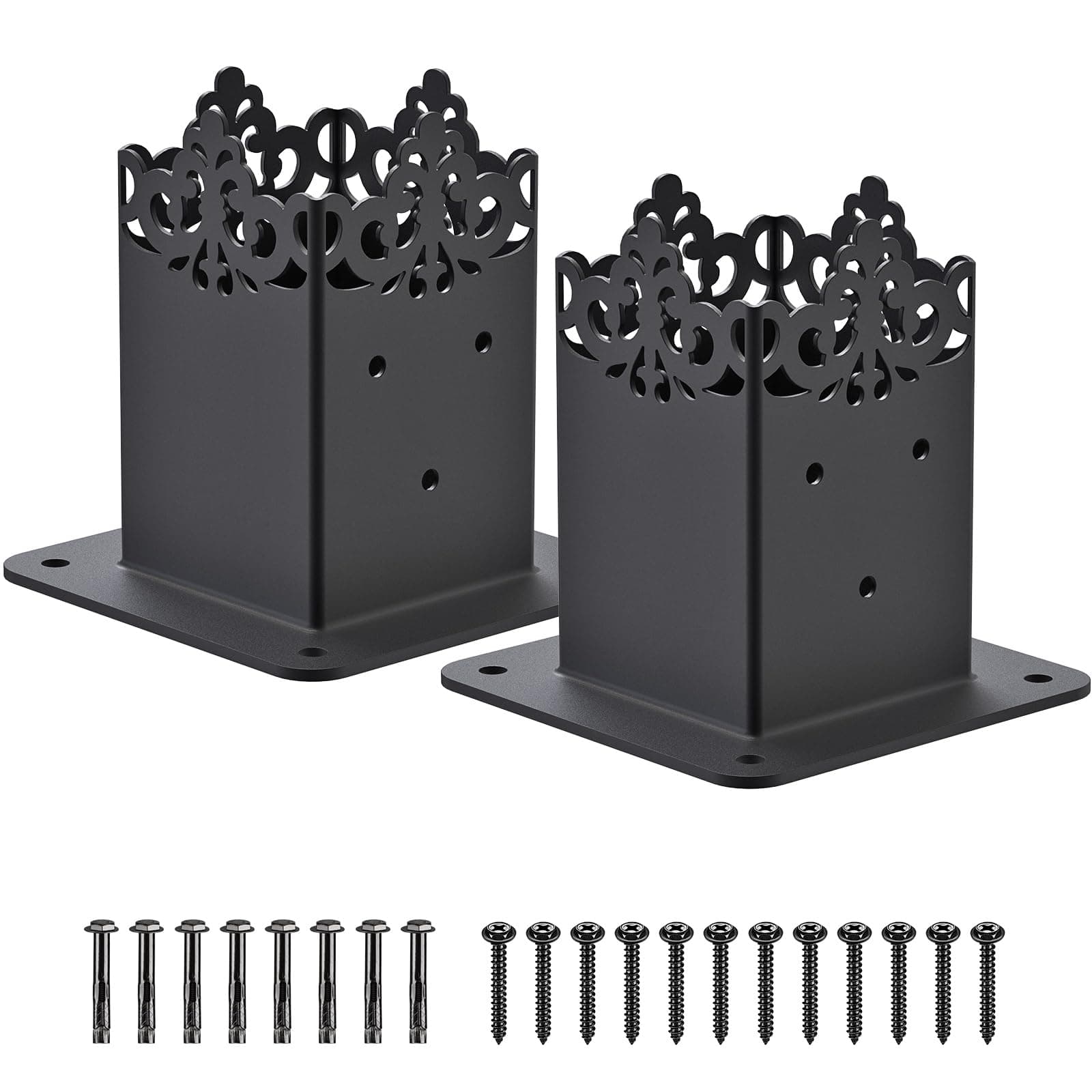 4x4 Post Base, Inner Size 3.6'' x 3.6'' Wood Fence Post Anchor Base, Heavy Duty Post Base Brackets for Pergola Fence Kit, Deck Post Base, Porch Railing Post Holders (2Pcs)