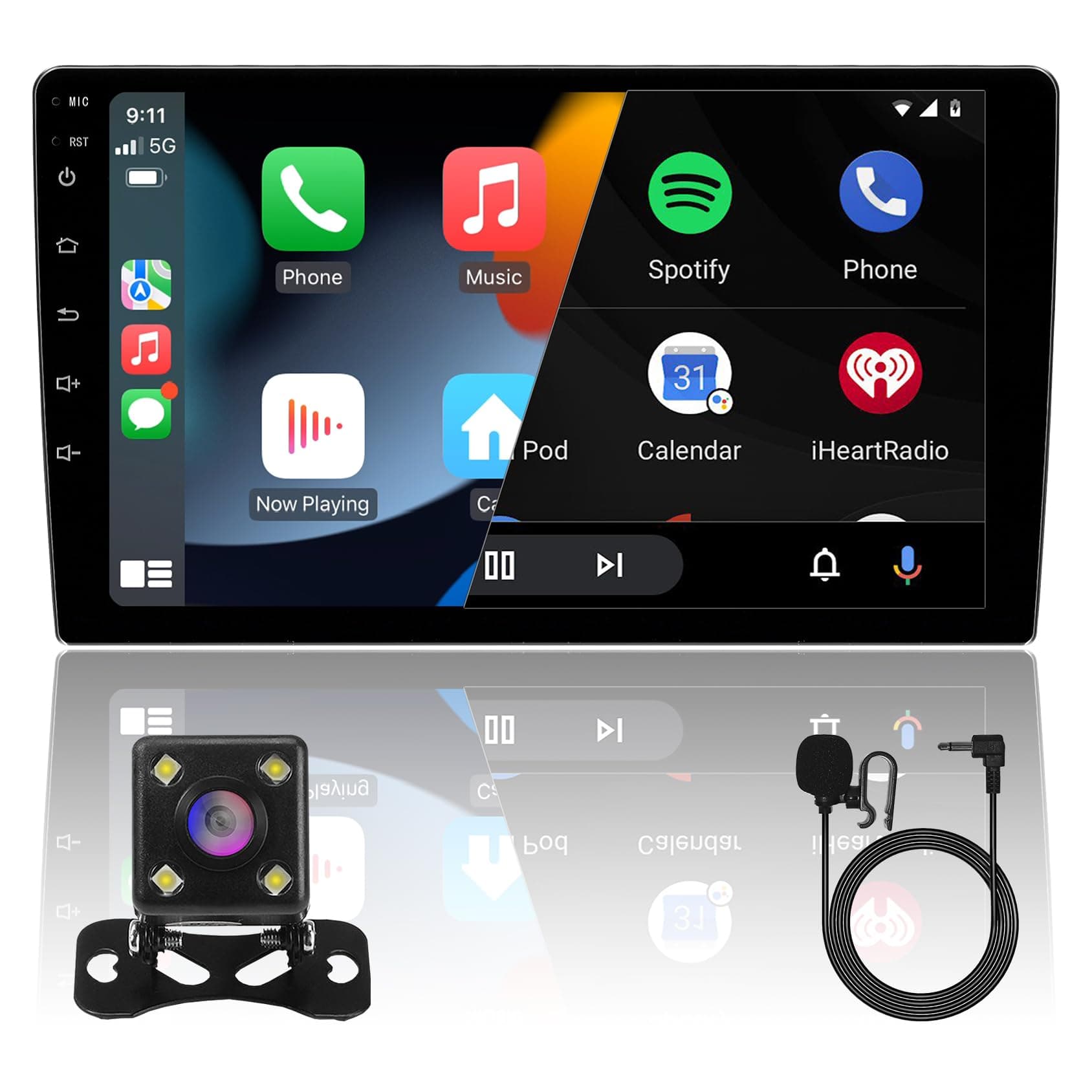9inch 2+32GB IPS Full Touch Screen Android Car Radio Audio Video Stereo Player for Double Din Raido Model with CarPlay Android Auto WiFi BT MirrorLink Split Screen PIP GPS Navigation