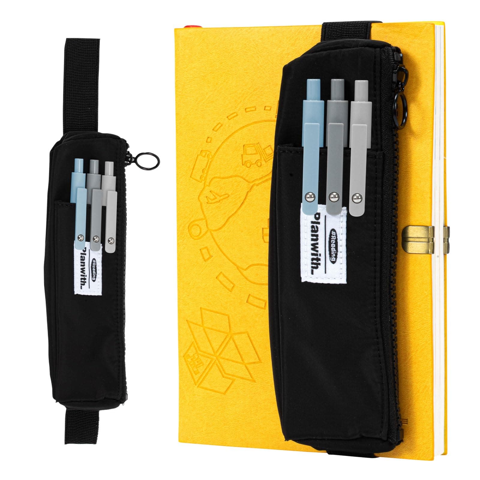 Pen Holder for Notebook, Pen Pouch for Notebook, Small Pen Holder with Adjustable Elastic Band, Slim Pencil Bag Journal Pen Holder Notebook Pen Holder, Zipper Pencil Pouch Makeup Bag