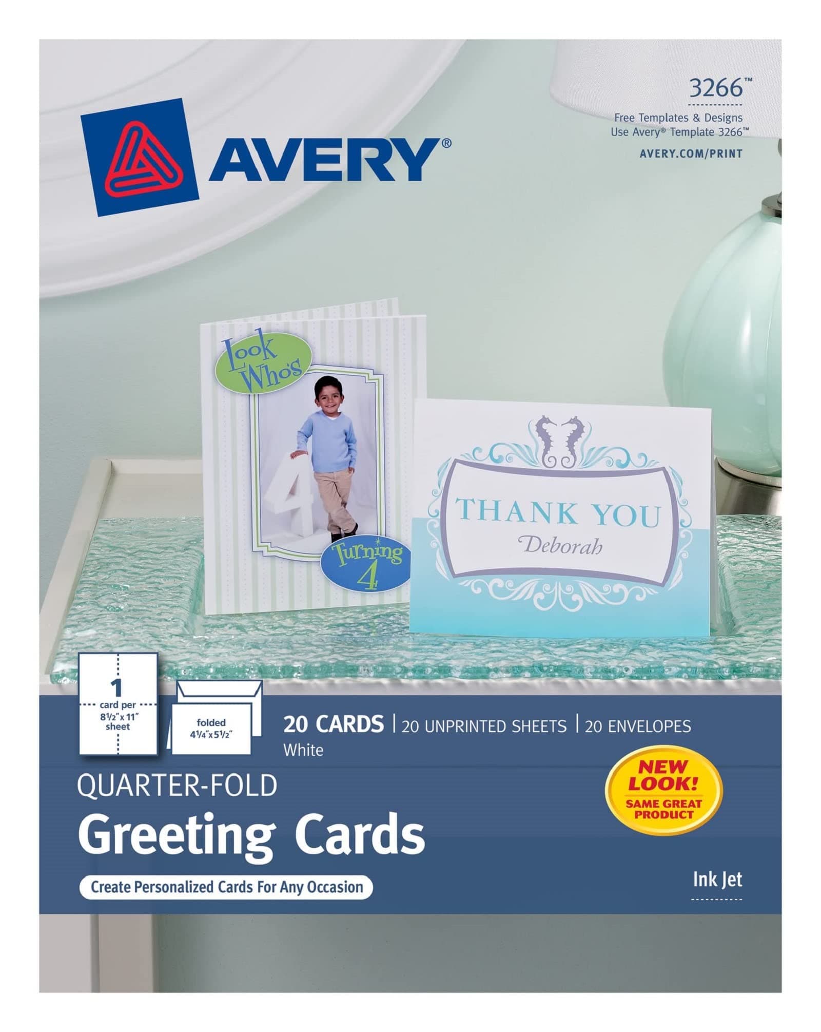 AVERYPrintable Greeting Cards, Quarter-Fold, 4.25" x 5.5", Matte White, 20 Blank Cards with Envelopes (3266)