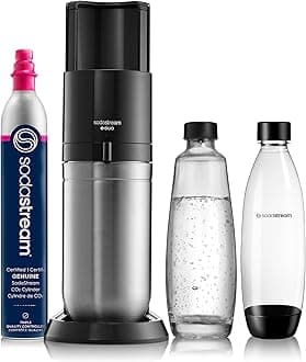 SodaStream E-Duo Sparkling Water Maker (Black) with 60L CO2, 1 BPA- Free Carbonating Bottle and (1)1L Glass Bottle