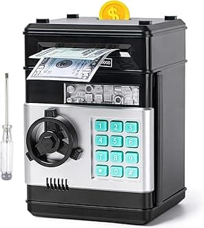 Piggy Bank, Vcertcpl ATM Coin Money Saving Box with Password, Kids Safe Money Jar with Auto Grab Bill Slot, Birthday Gifts Toys Bank for 6 7 8 9 10 11 12 Year Old Girls Boys