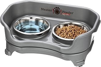 Neater Feeder Express (Cat, Gunmetal) - with Stainless Steel, Drip Proof, No Tip and Non Slip Cat Bowls and Mess Proof Pet Feeder