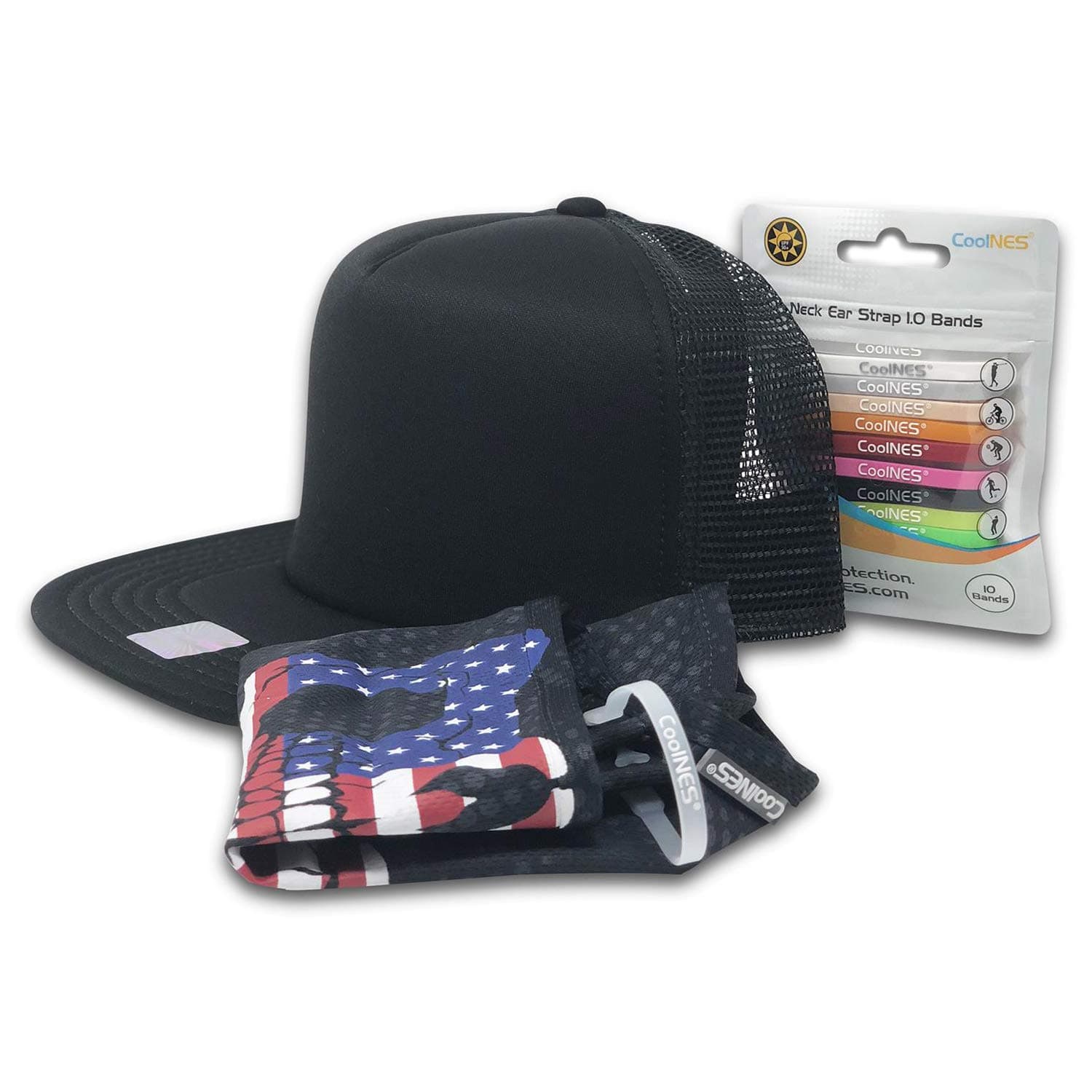 Bundle | Neck Face Mask | 1 Removable Universal Fit Headband with 1 Flap | Multifunctional Headwear | 4 Season Performance | Caps | Hats | Bike + Ski Helmets UPF 50+ CoolNES Patent