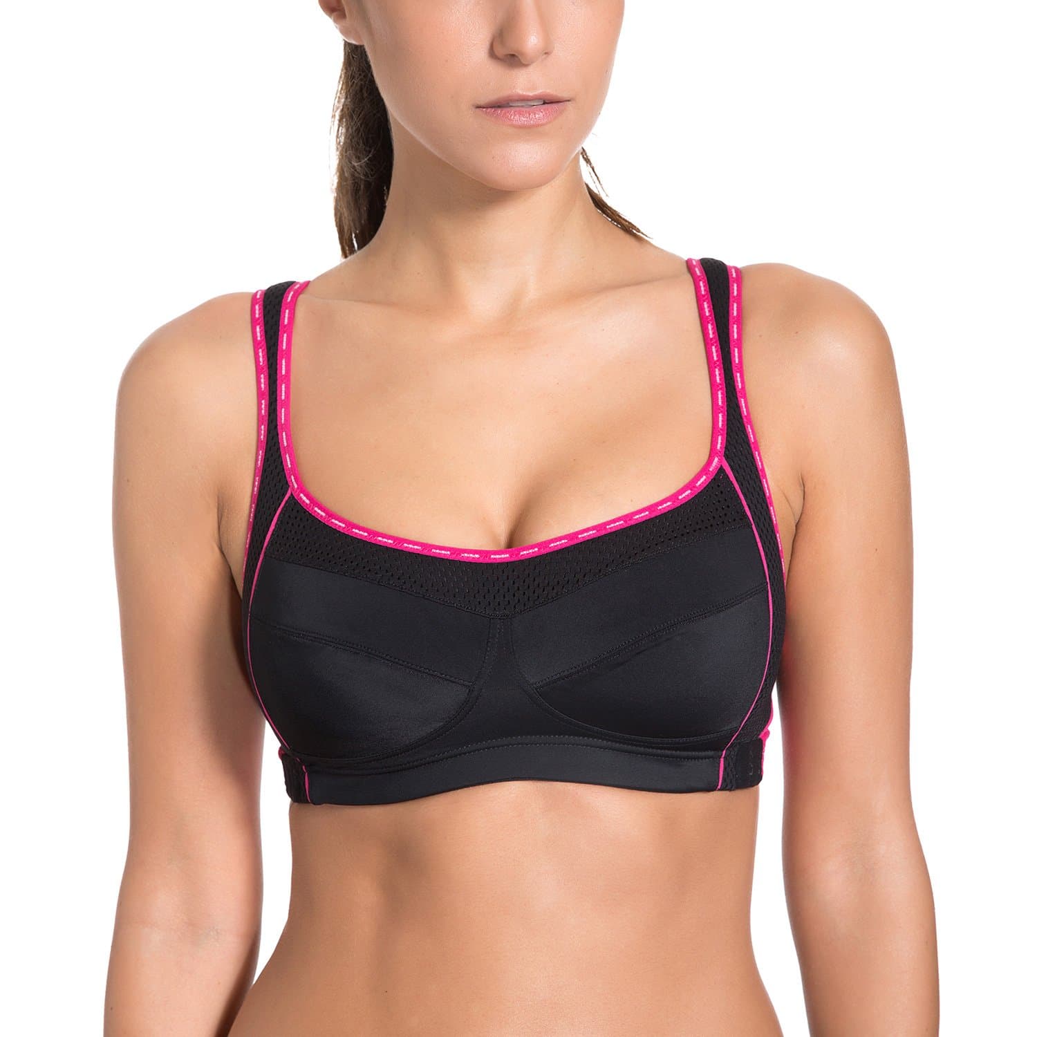 LAS LAI Women's Wirefree Non Padded Side Open Extensible Support Mesh Sports Bra Black 34D
