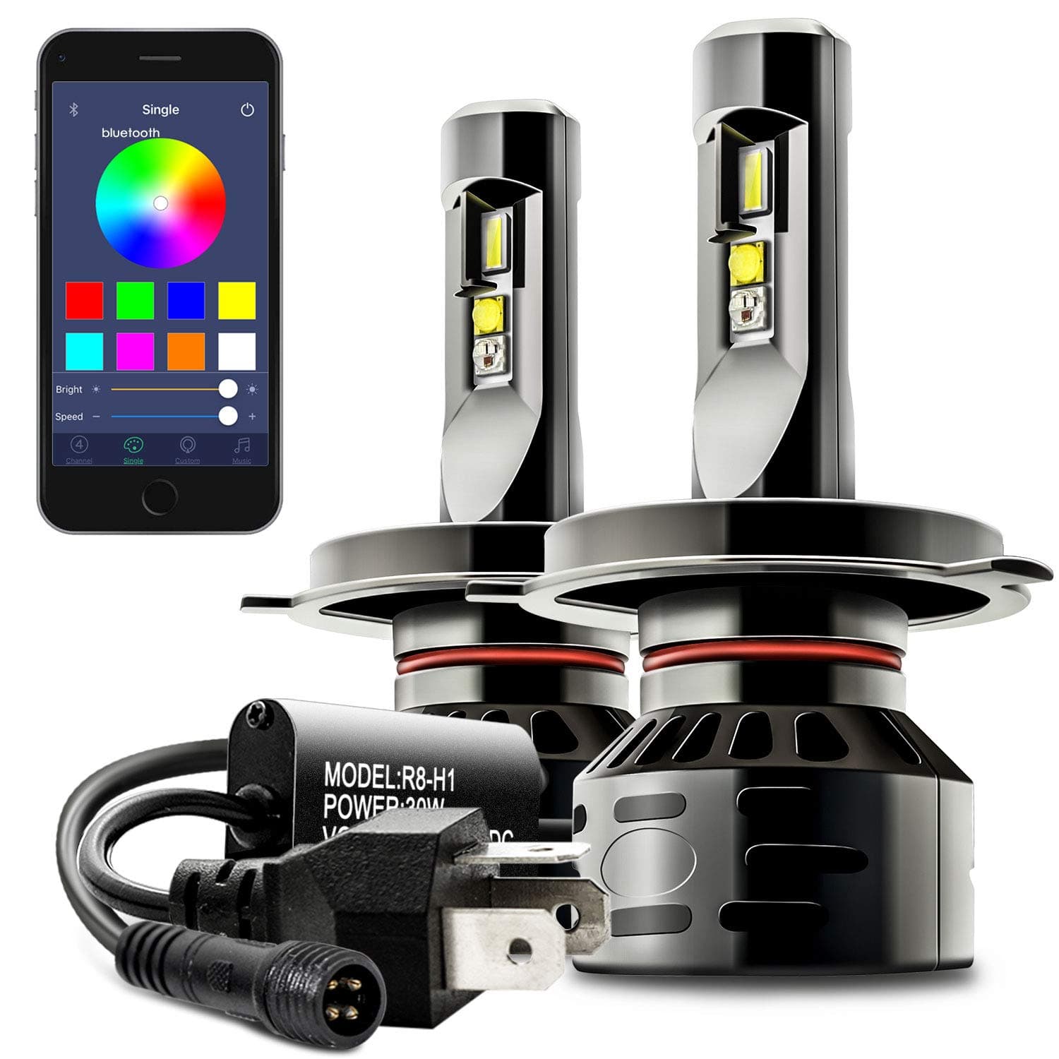 DAYLEAD RGB LED Headlight Bulb Conversion Light kit APP Bluetooth Control Multi-color 6000K Cool White (H4)