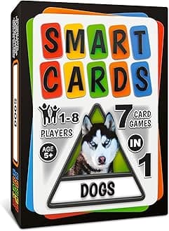 100 PICSSMART CARDS Dogs, Gift, Stocking Filler, Travel Game, 7 games in 1, Pairs, Snap, Trumps, Rummy, Memory Quiz, Learn Facts, Age 5+, 1-8 Players