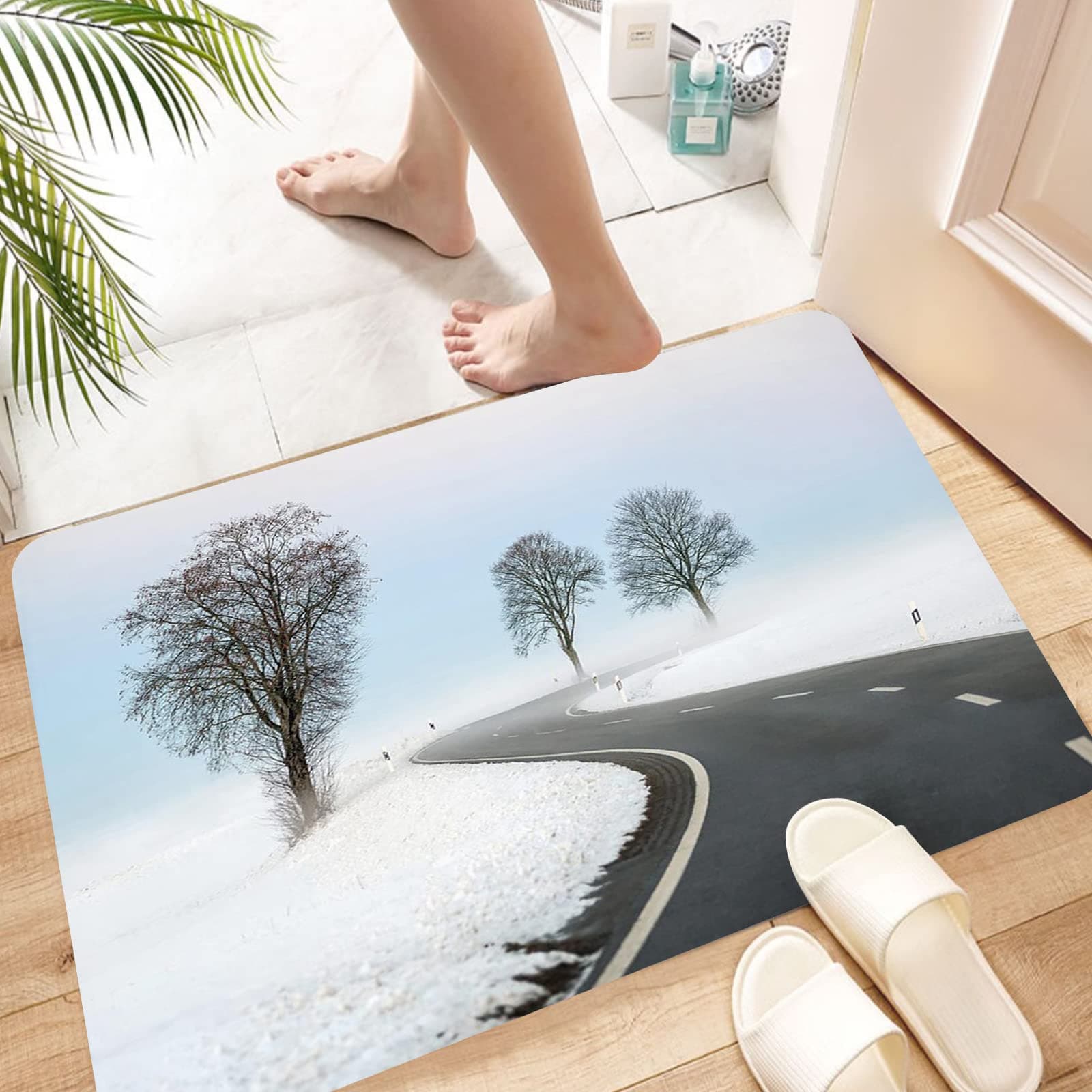 Microfiber Non-Slip Bathroom Rug,Adventure,Open Sky Sublime Cloud Inspiring Quote Lets Go on an Adventure Print Decorative,Sky Blue Cre,Super Soft, Water Absorbent, Dry Fast Design For Bath And Shower