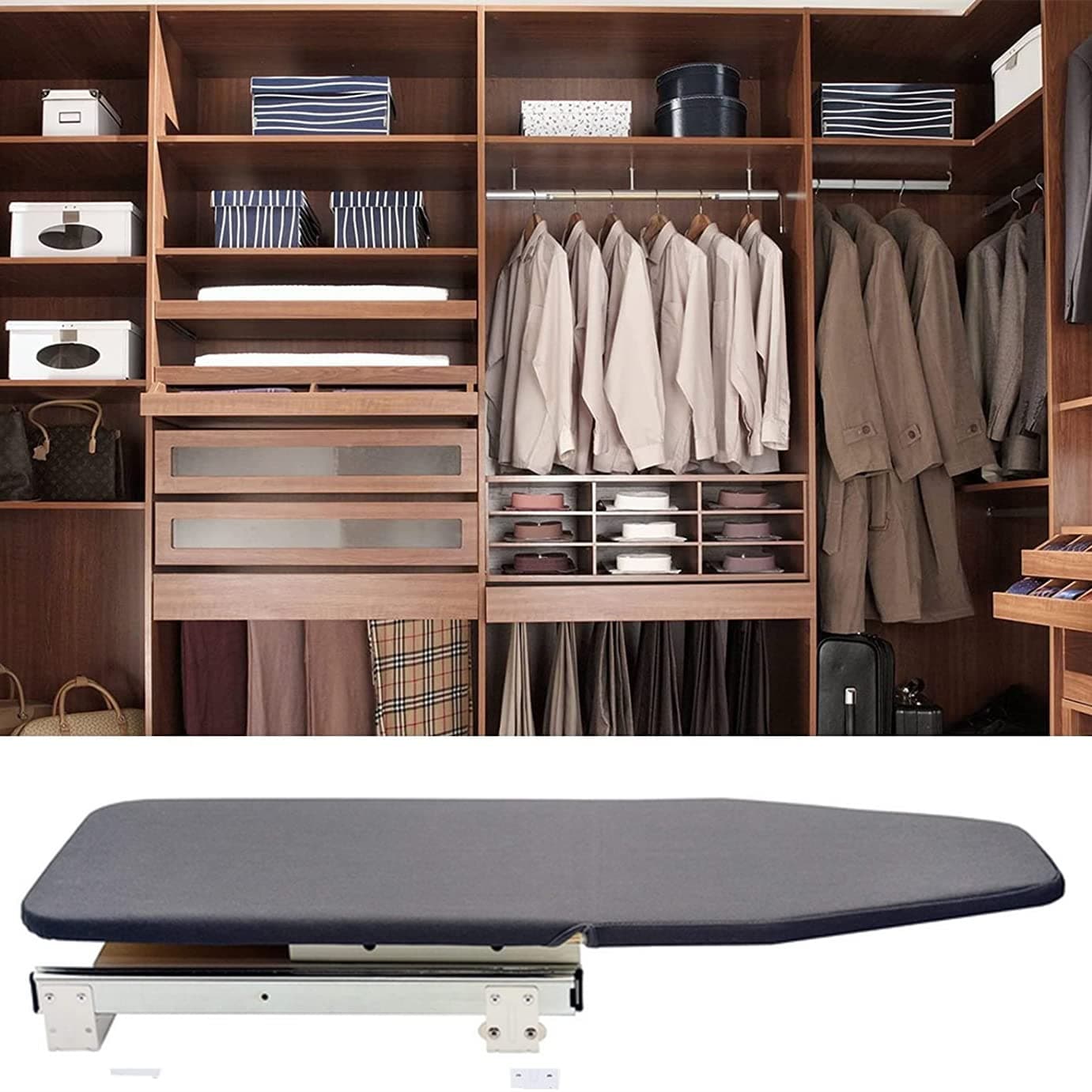 Cool Gray Foldable Rotated Ironing Board Closet Pull-Out Stow Away in The Cabinet Ironing Station for Home, Apartment