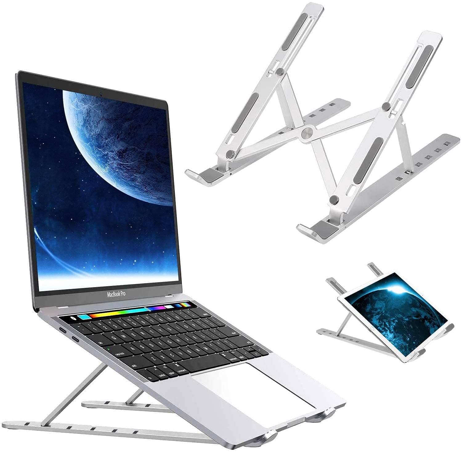 Laptop Stand - Adjustable Aluminum Holder for Computer, Tablet, MacBook (7-15.6 inch) - Ergonomic Portable Foldable Universal Desktop Ventilated Riser (Silver)