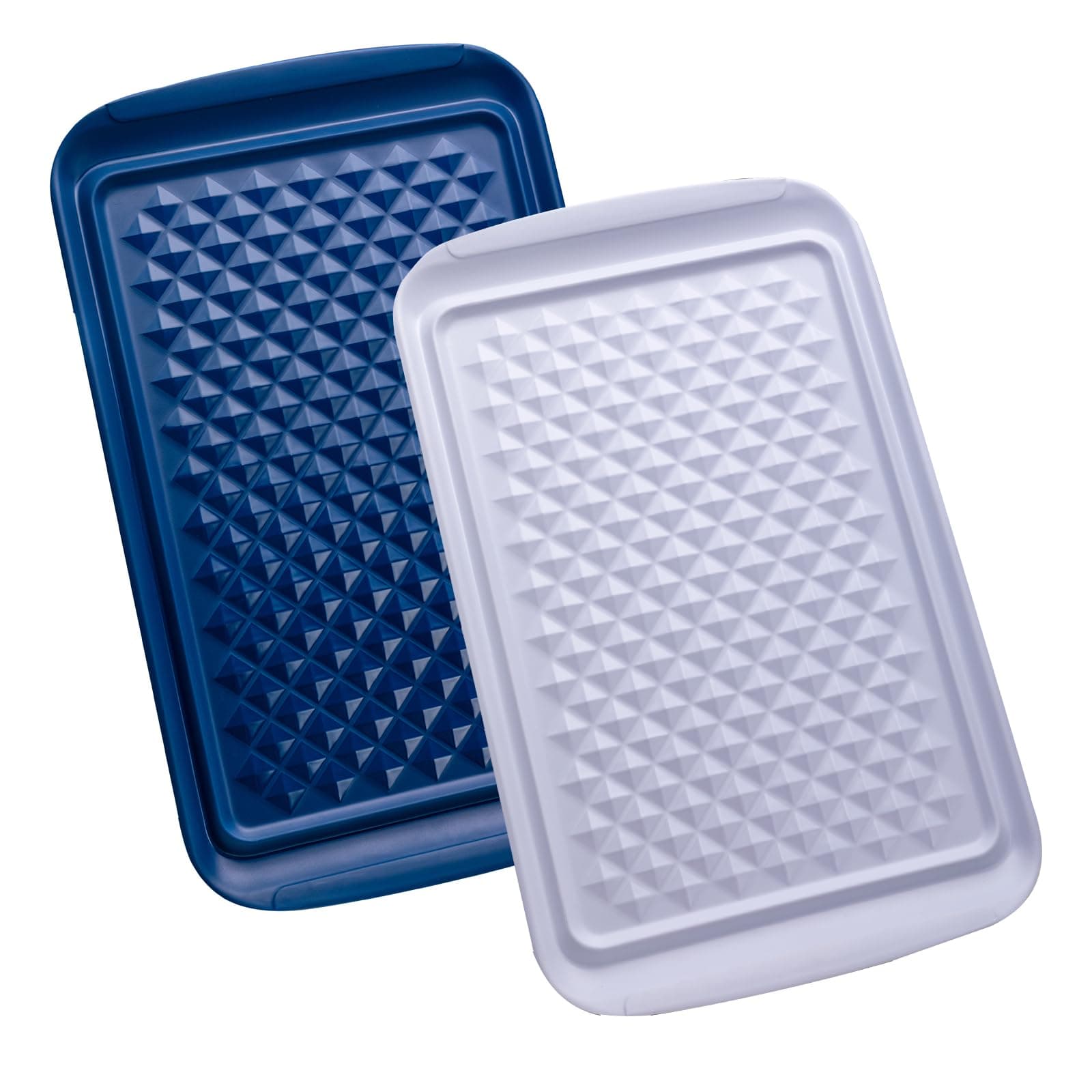 Grilling Prep Trays, Melamine BBQ Prep and Serving Platter and Tray for Outdoor Entertaining, Food Serving Tray, Set of 2, 17" x 10.5", Blue and White