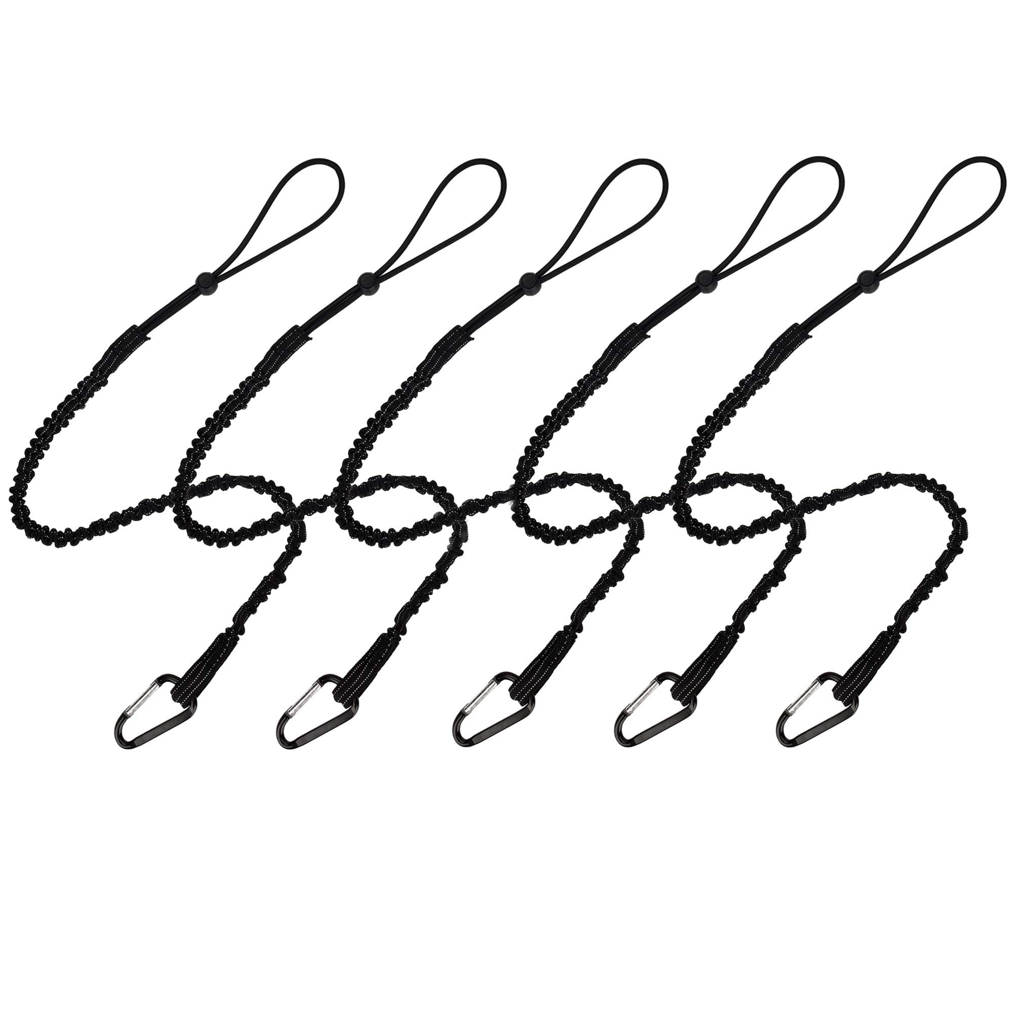 Tool Lanyard, 5 Pack Safety Tool Leash, Retractable Bungee Cord with Aluminum Lock Carabiner and Adjustable Loop End, Maximum Weight Limit 13.6KG / 30lb, Fall Restraint with Shock Cord Stopper