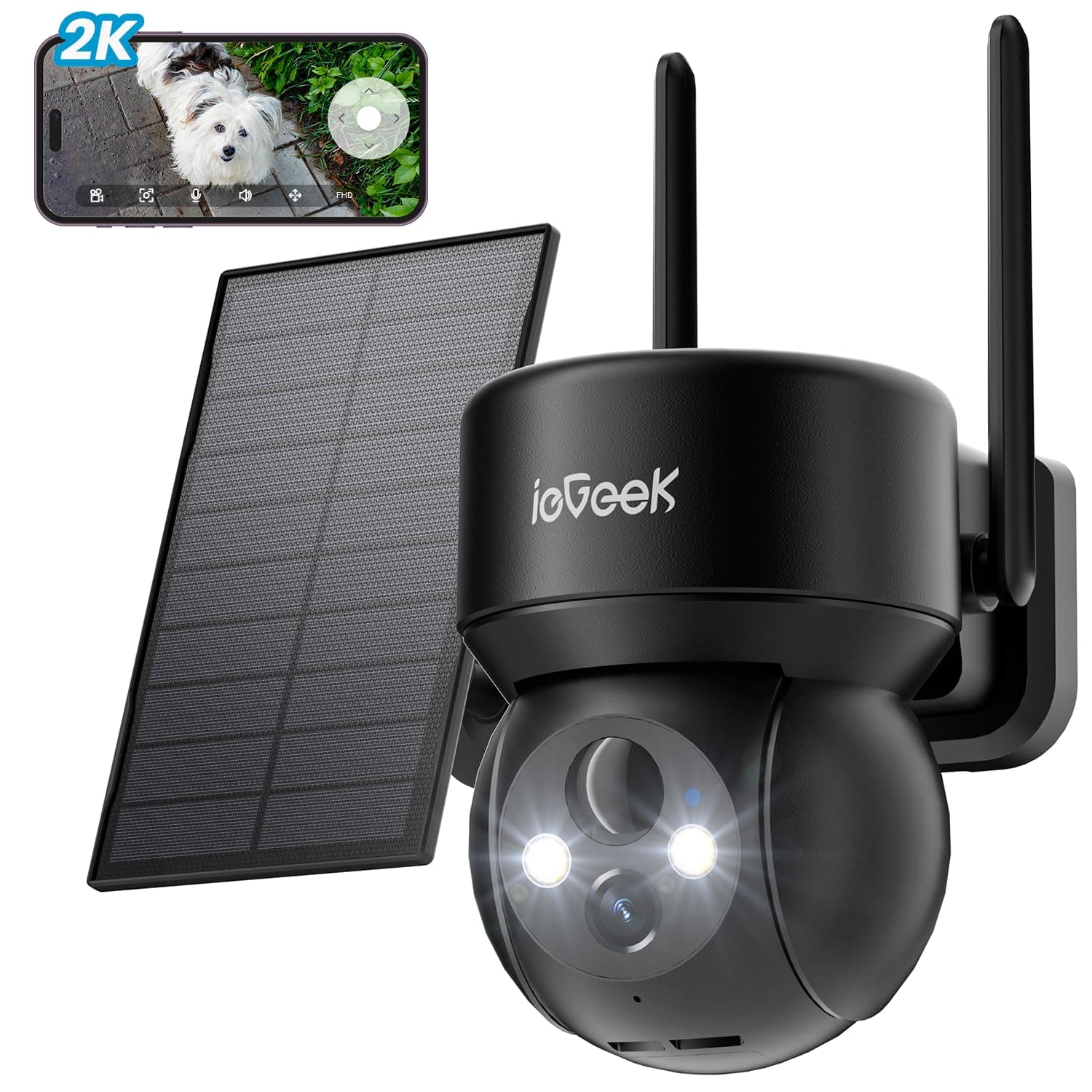 ieGeek 360¡ãWireless Solar Camera - 2K Solar Security Camera Outdoor with 5200mAh Rechargeable Battery,PTZ Battery Wireless wifi CCTV Camera Systems, Color Night Vision,PIR Motion Detection, IP65