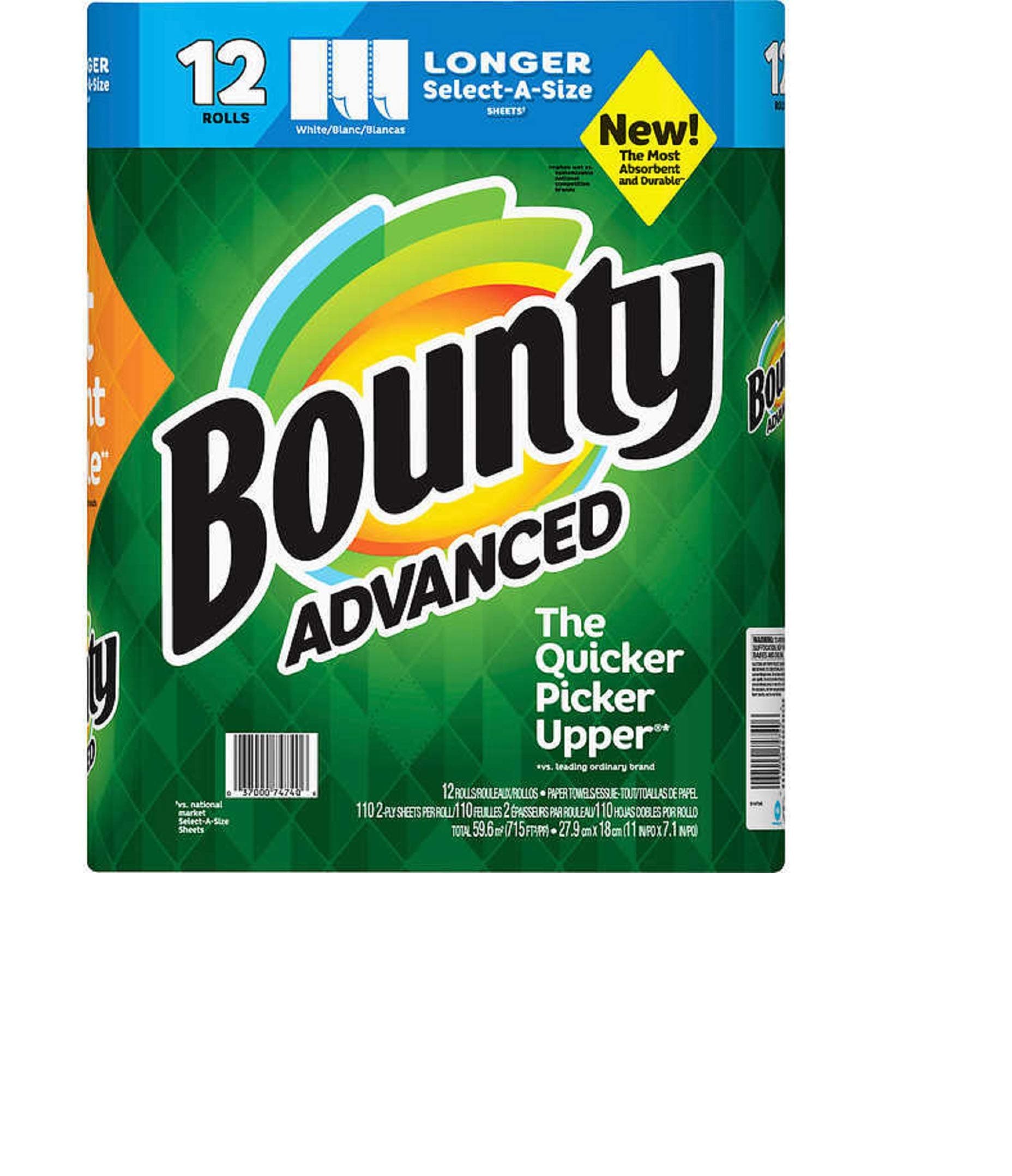 Bounty Advanced Select-A-Size Paper Towels - White - 12 Rolls 117 Sheets each roll by Bounty