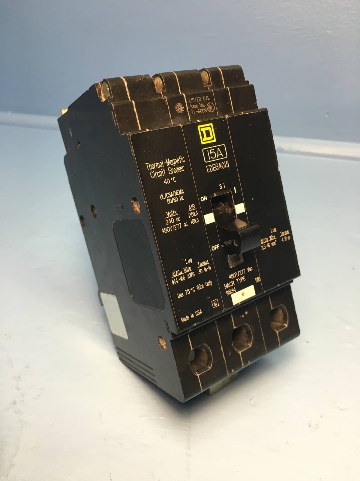 EDB34015 Square D Circuit Breaker, 15 Amp, 3-Pole