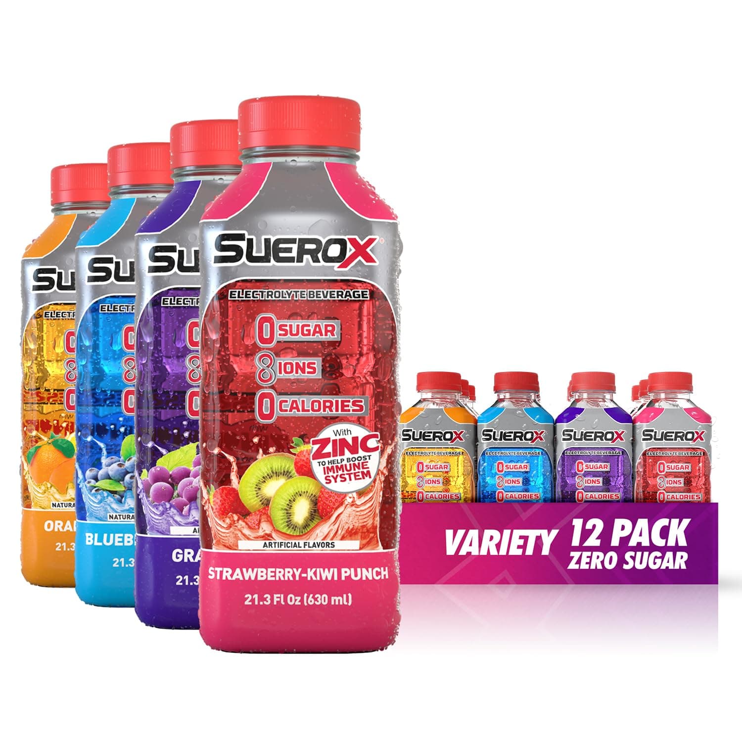 Zero Sugar Electrolyte Drink for Hydration and Recovery, Unique Blend of Electrolytes & 8 Ions, Zero Calorie Sports Drink, 21.3 Fl Oz, Variety Pack, 12 Count