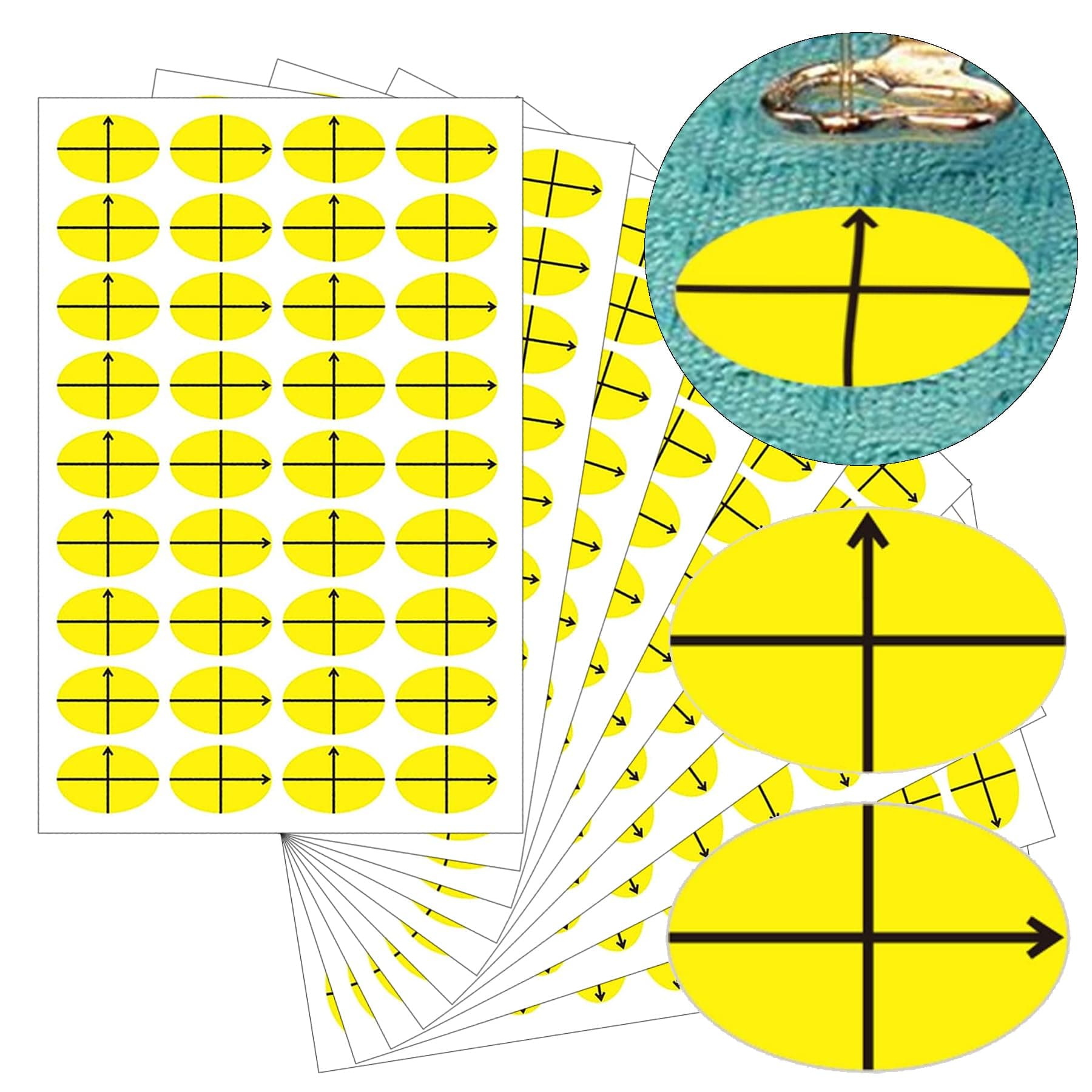 3/4" x1/2" Machine Embroidery Design Placement Reusable Oval Shape Target Yellow Embroidery Target Labels 360 Pcs