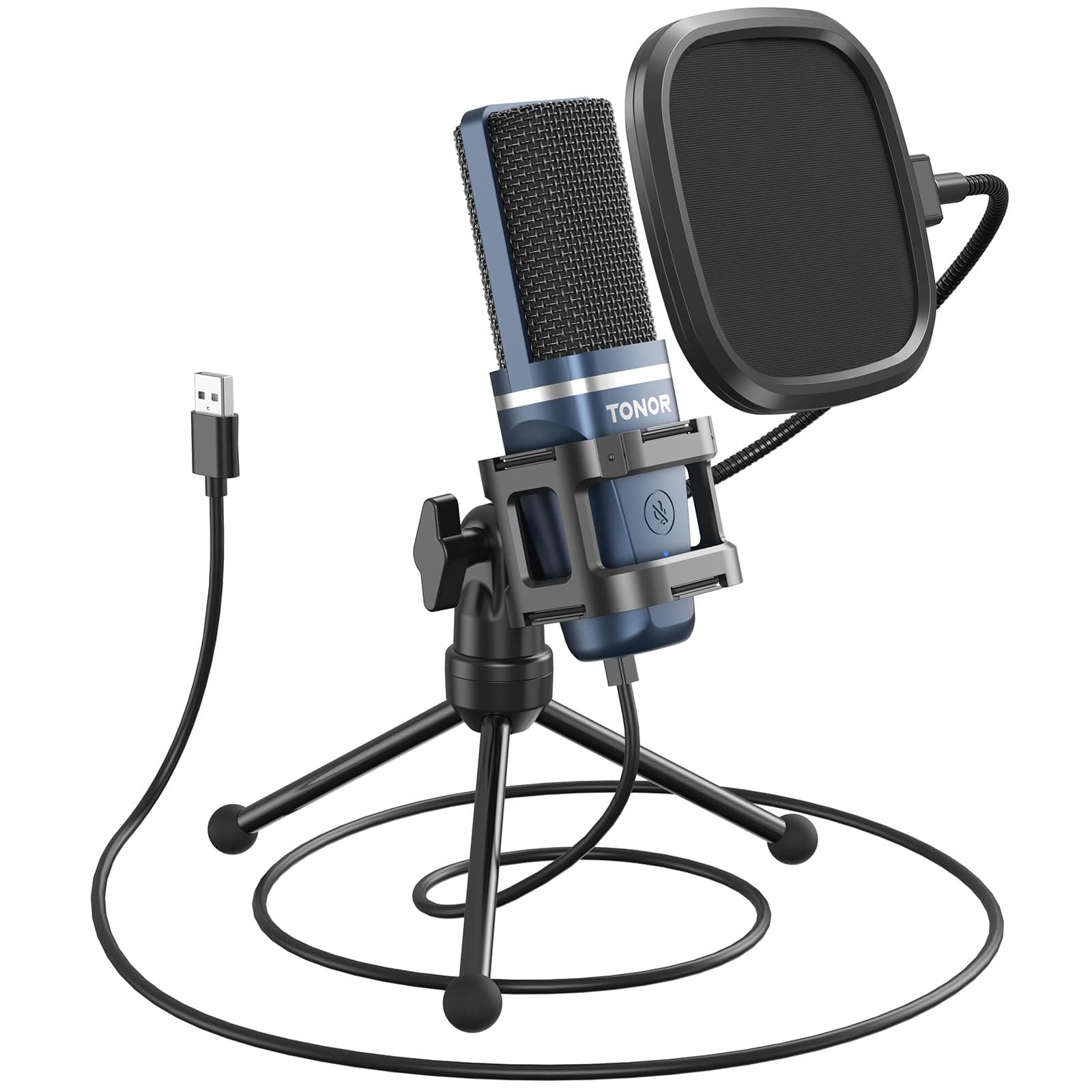 TC-777 Podcast Microphone, USB Computer Microphone, Cardioid Condenser PC Mic with Tripod Stand and Pop Filter for Podcasting, Streaming, Vocal Recording, Compatible with PC & Laptop, PS4/5