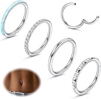 FIBO STEEL 14G Belly Button Rings 316L Surgical Steel Belly Hoop Ring Clear CZ Opal Navel Rings Clicker Segment Belly Piercing Jewelry 10mm 12mm