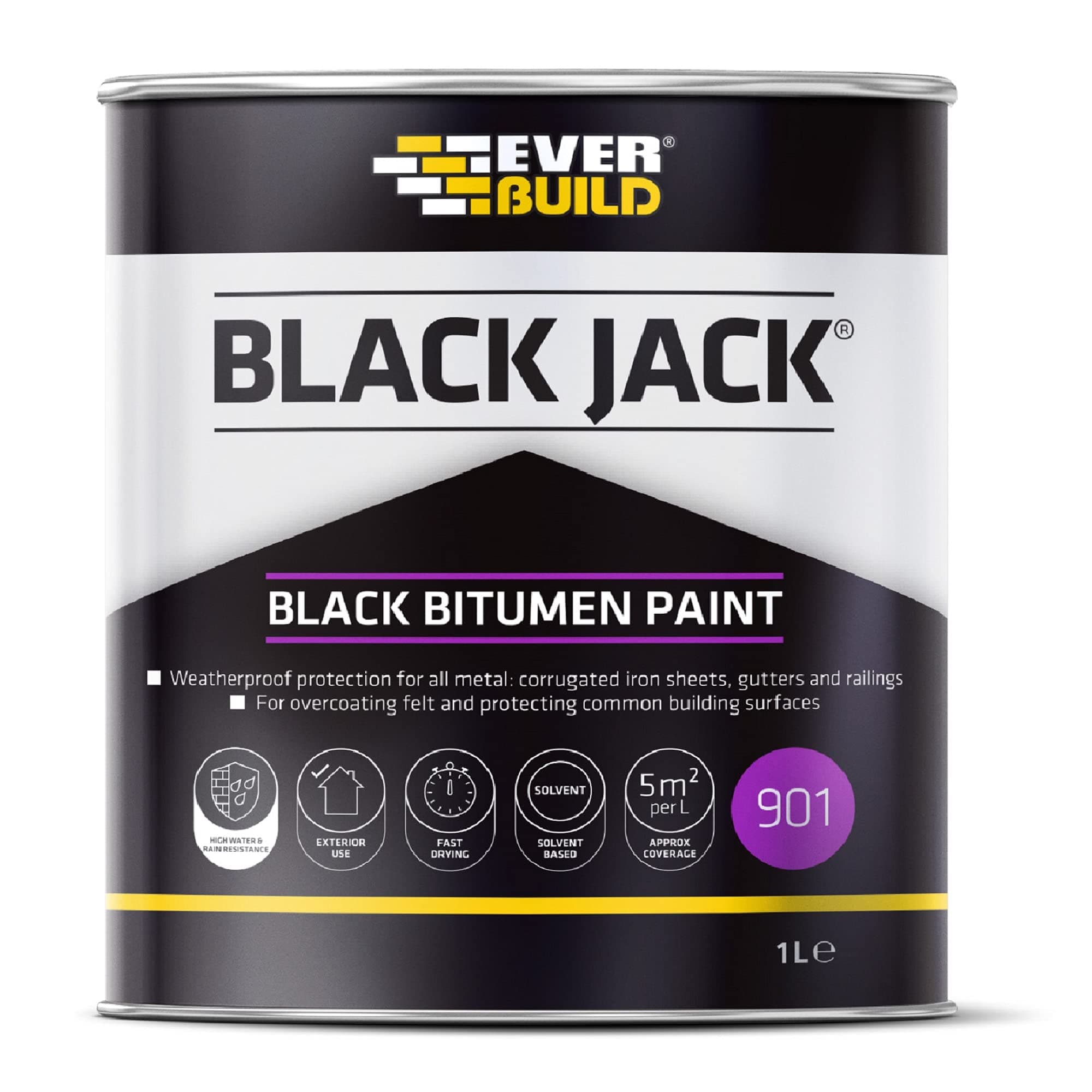 Black Jack 901 Bitumen Paint – Solvent Based – Black – 1 Litre