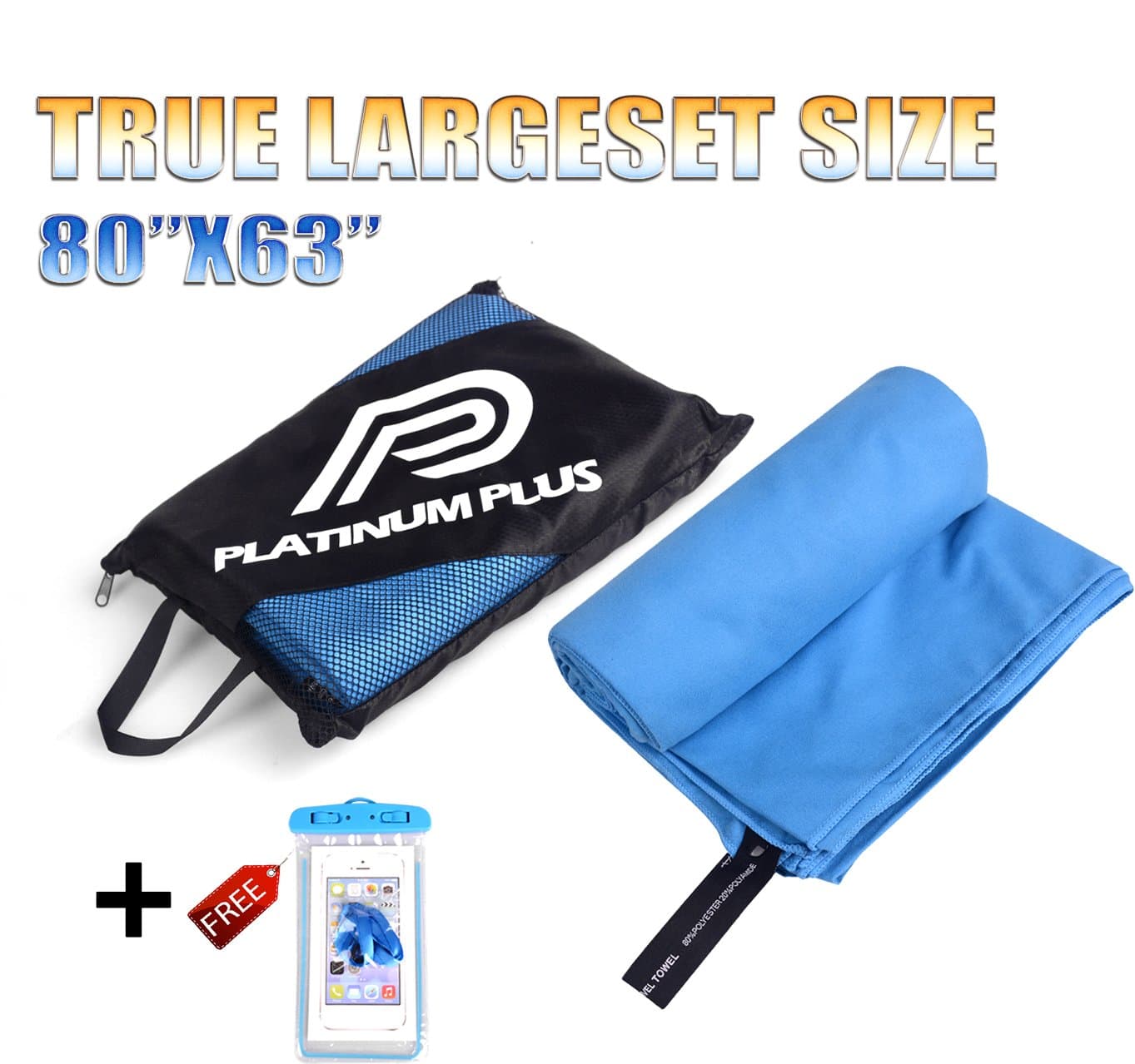 TRUE LARGEST Quick Dry Towel - Microfiber Beach Towels Oversized 80"x63" XL XXL - for Travel Sports Gym Towel Extra Large Extra Wide - Lightweight Compact Sand Proof & Soft for Babies Kids Adults