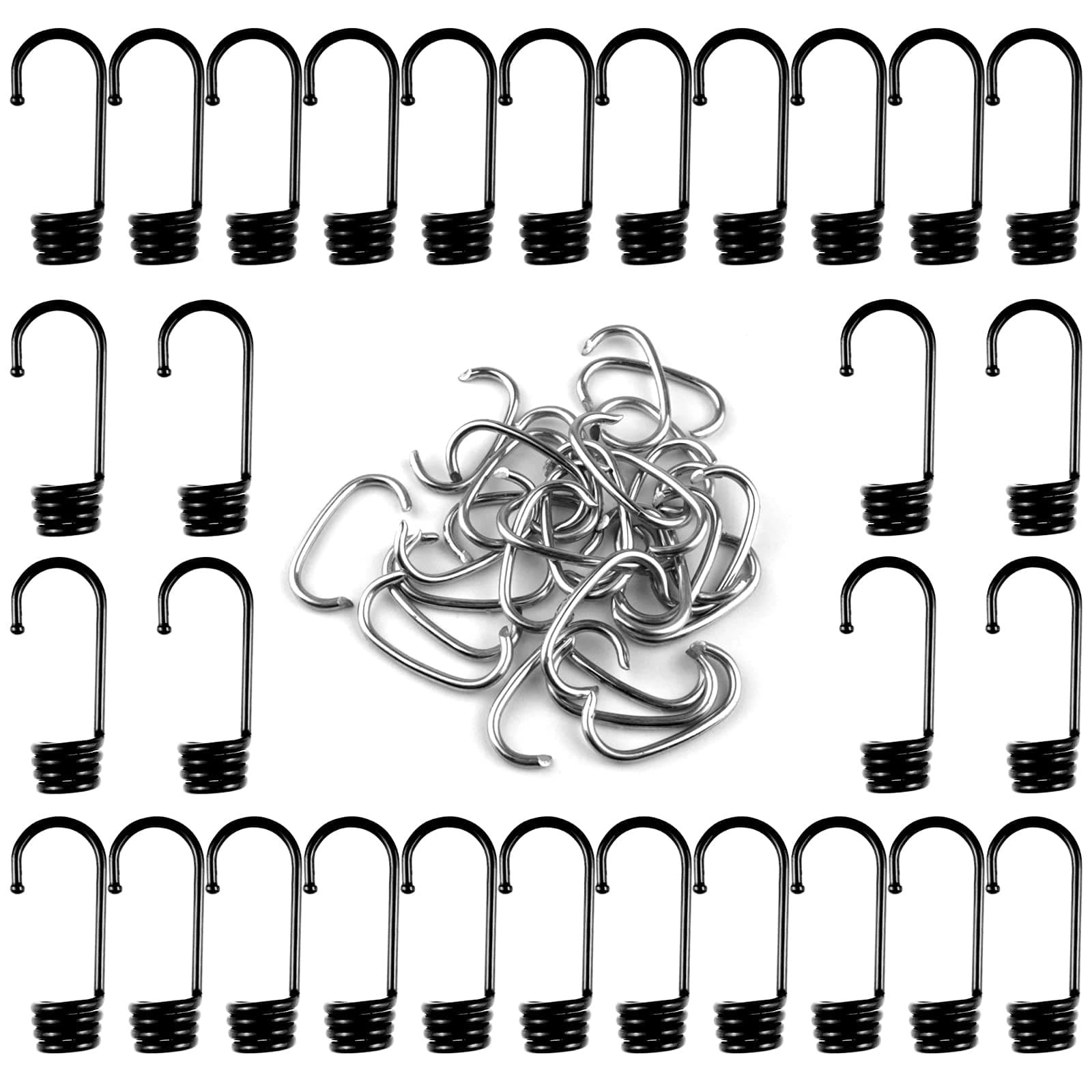 CLIO 3/8 inch Plastic-Coated Bungee Shock Cord Hook, 30 PCs Plastic Coated Bungee Cord Hooks Spiral Bungee Hooks Wire Hooks End for Elastic Rope Strapping Tap Camping Tarps Covers Boating Outdoor etc