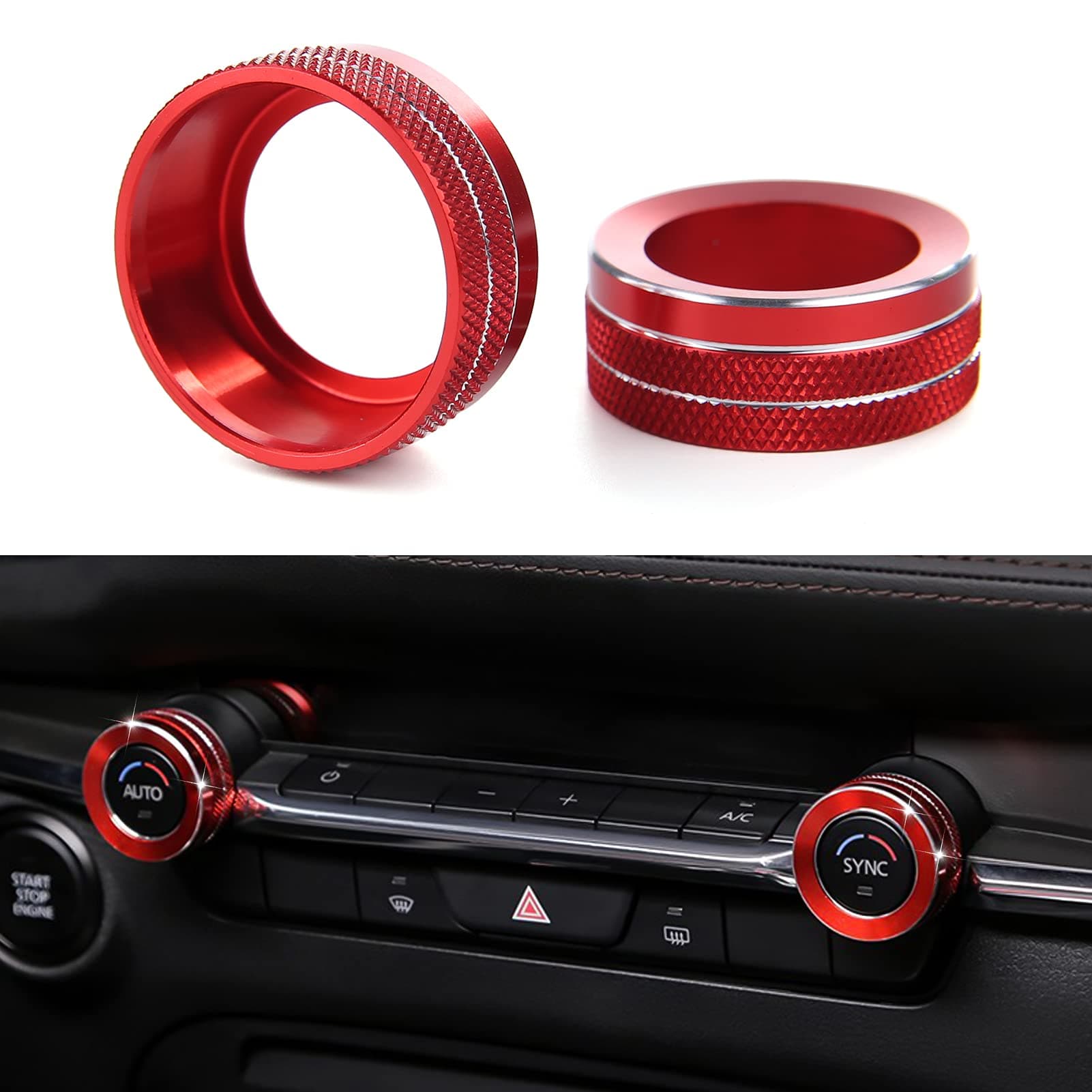 2pcs for Mazda 3 6 CX-5 CX-30 2020 2021 Accessories AC Button Switch Cover Trim Air Conditioning Rings Center Console - Red