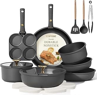 CAROTE 19pcs Pots and Pans Set, Nonstick Cookware Set Detachable Handle, Induction Kitchen Cookware Sets Non Stick with Removable Handle, RV Cookware Set, Gold and Dark Gray