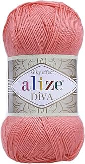 Alize Diva Silk Effect 100% Microfiber Acrylic Yarn 1 Ball skeins 100gr 383yds Color (619 - Coral)
