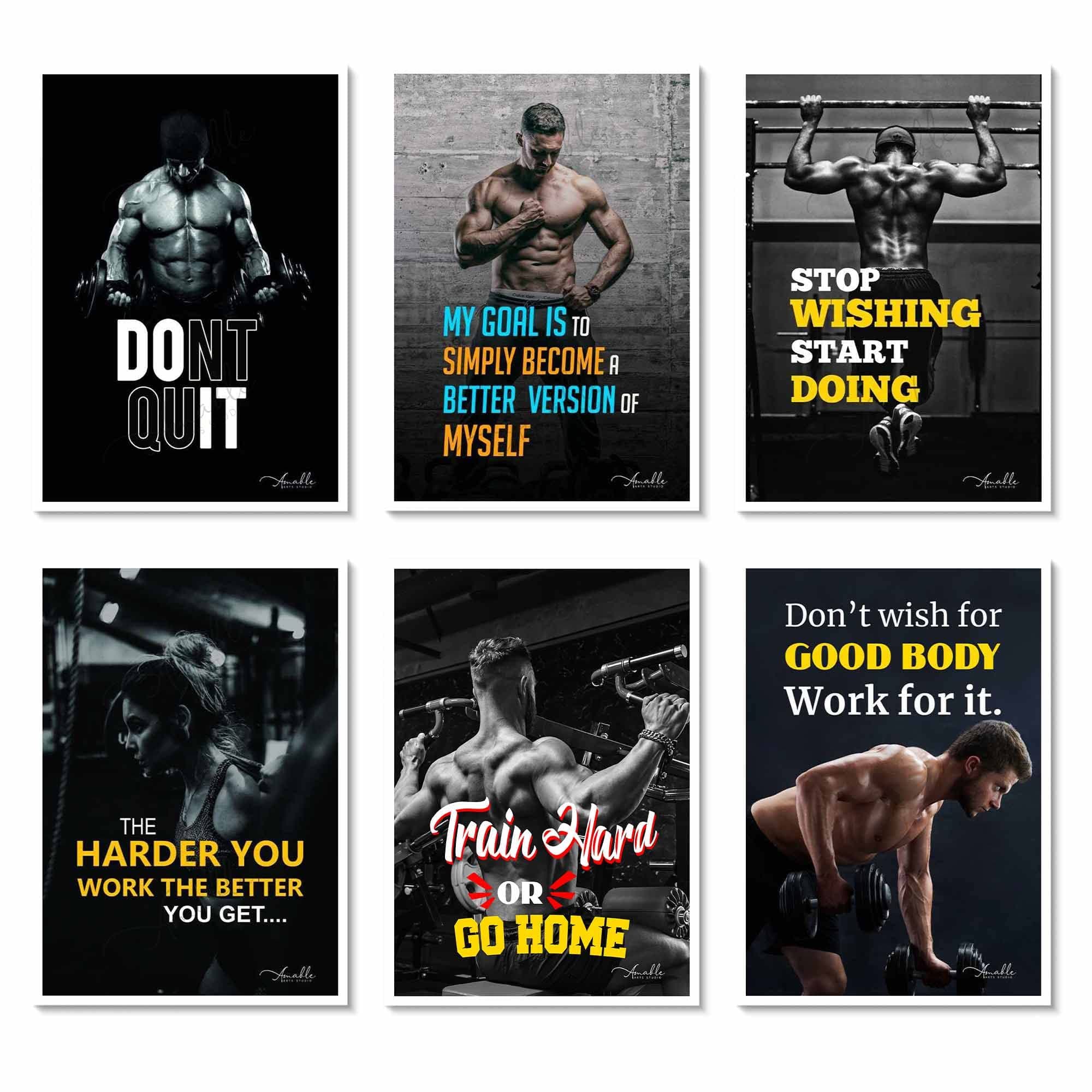Amable Arts Poster Pack | Bodybuilder Motivational Quotes Wall Posters | Workout And Bodybuilding Motivational Posters For Gym, Home, Room Wall Decor (Pack of6 Posters) 13X19 Inch, Multicolor