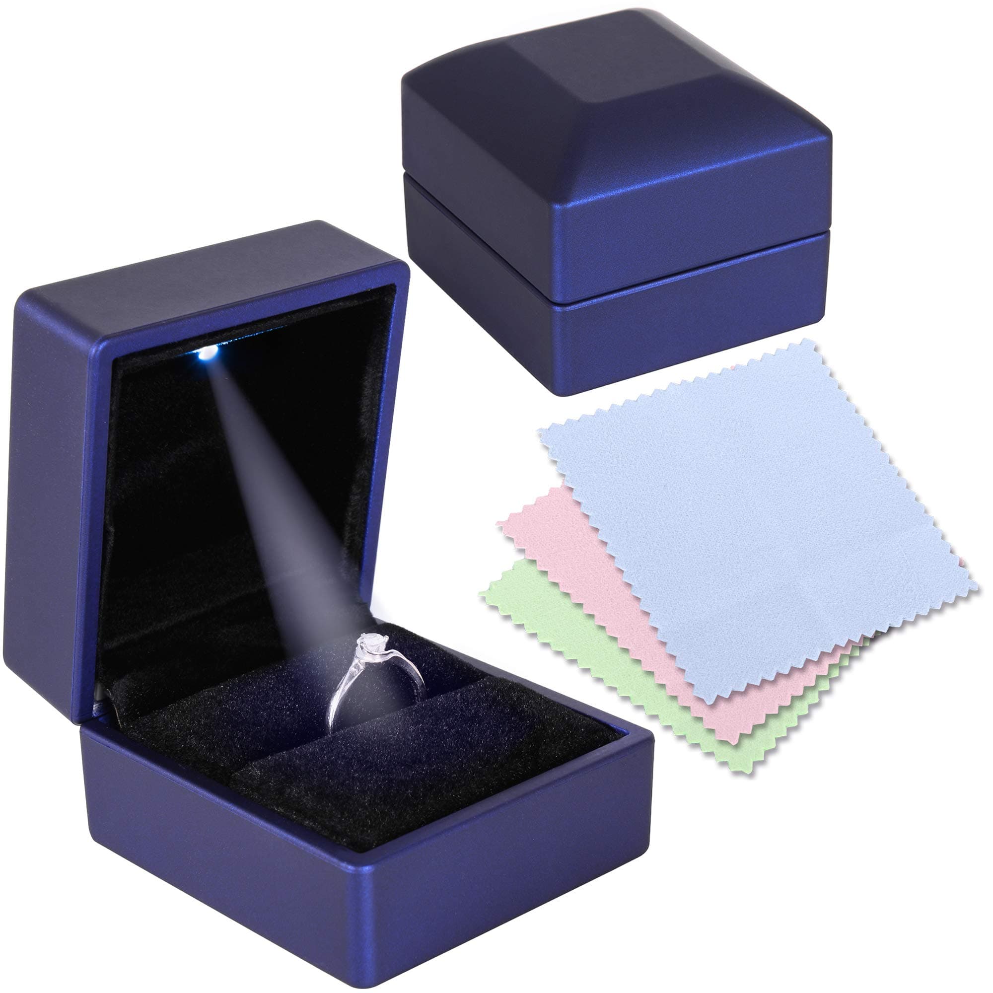 Gaxcoo Engagement/Wedding Ring Box for Presentation,Proposal with LED Light and 3 Piece Jewelry Polishing Cloth