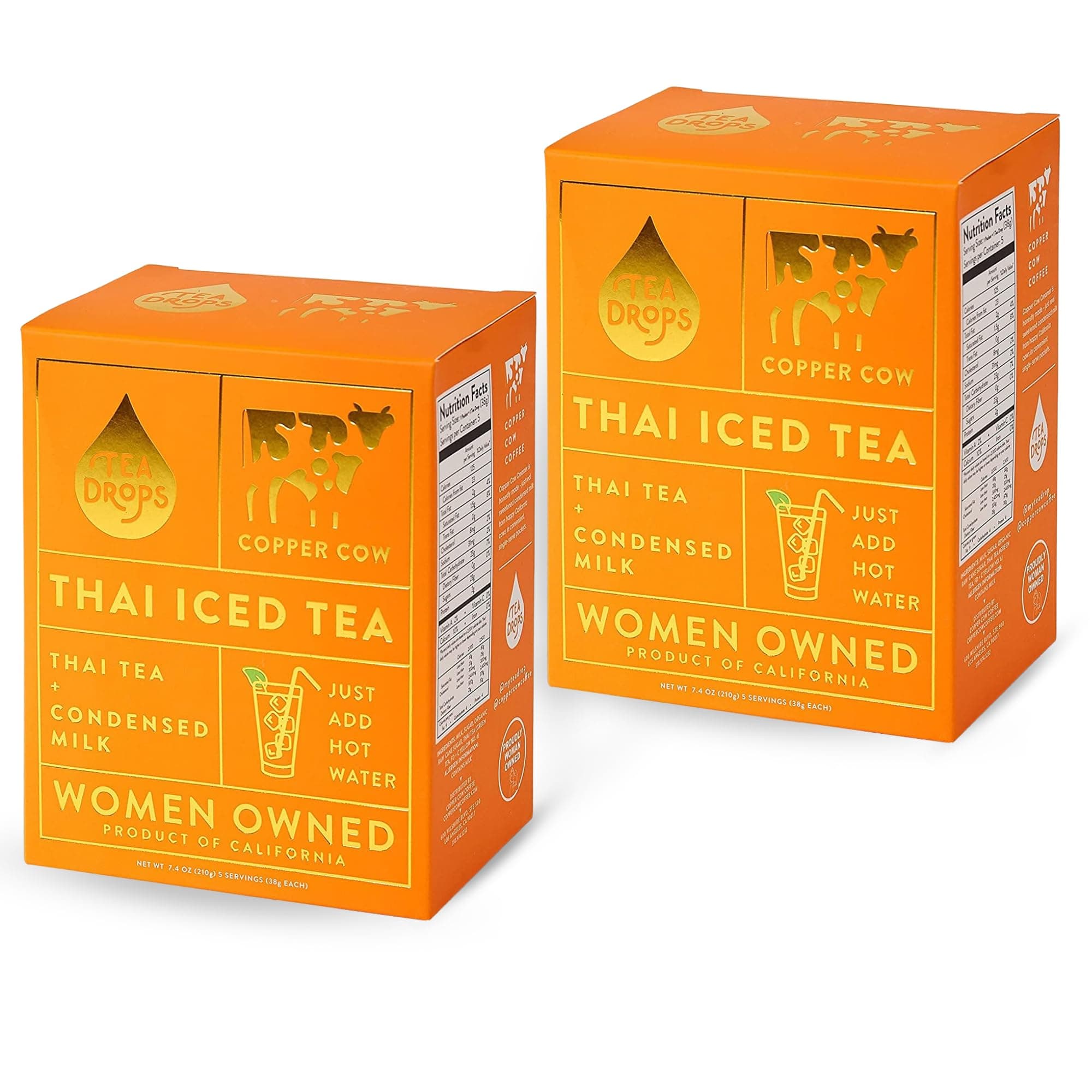 Tea Drops Thai Iced Tea | Authentic Instant Thai Tea Mix | Instant Flavored Black Ice Tea + Condensed Milk Packet (Thai Iced Tea 5 Servings)