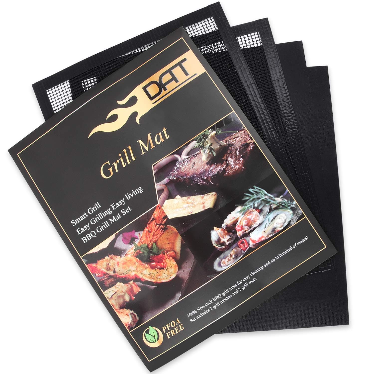 DAT Non-Stick BBQ Grill Mat Set, 2 Grill Mats 2 Grill Meshes, Reusable Easy-Clean Barbecue Grill Baking Accessories, (15.75" x 13")